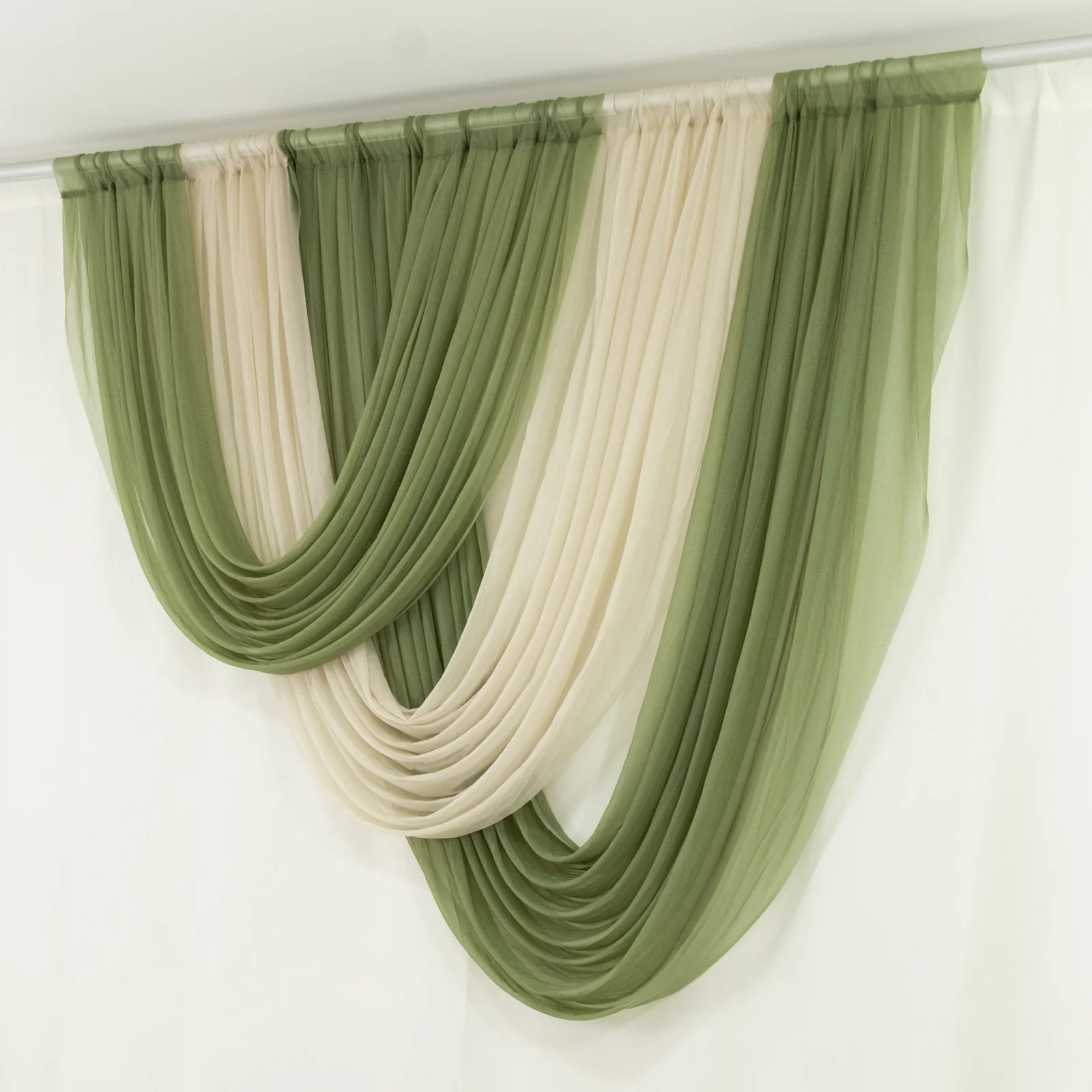 Sheer Chiffon Valance Curtain 4ft x 6ft – Beige Wedding Arch Voile Drape with Rod Pocket, Backdrop Panel - Image 2