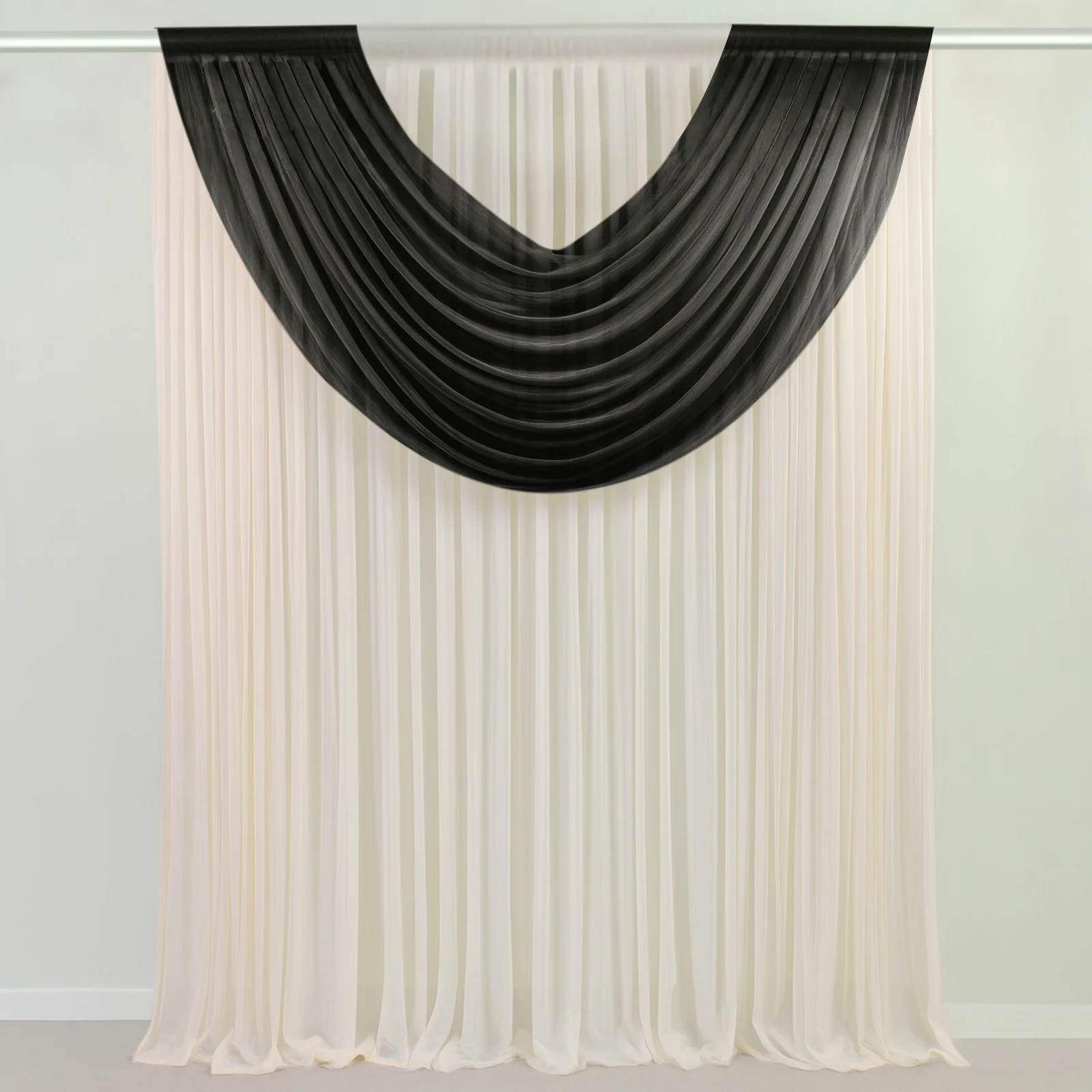 Sheer Chiffon Valance Curtain 4ft x 5ft – Black Wedding Arch Voile Drape with Rod Pocket, Backdrop Panel