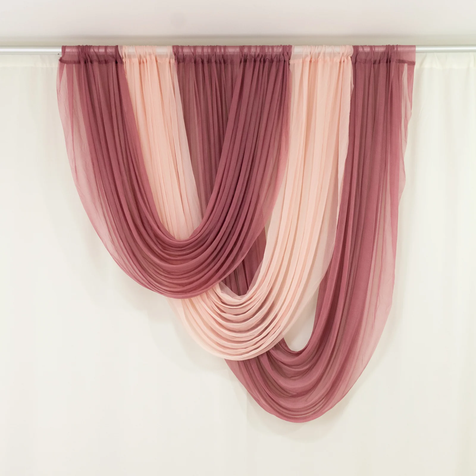 Sheer Chiffon Backdrop Valance Drapes – 4ft x 4ft Blush Curved Swag Topper Panel - Image 2