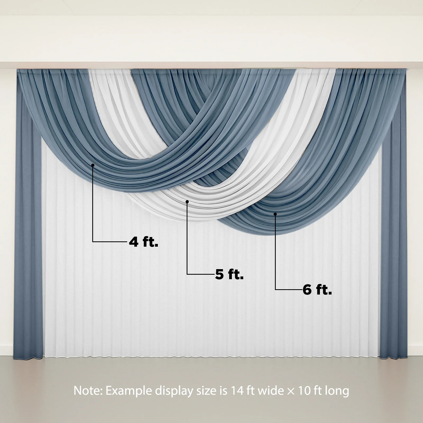 Sheer Chiffon Valance Curtain 4ft x 6ft – Dusty Blue Wedding Arch Voile Drape with Rod Pocket, Backdrop Panel