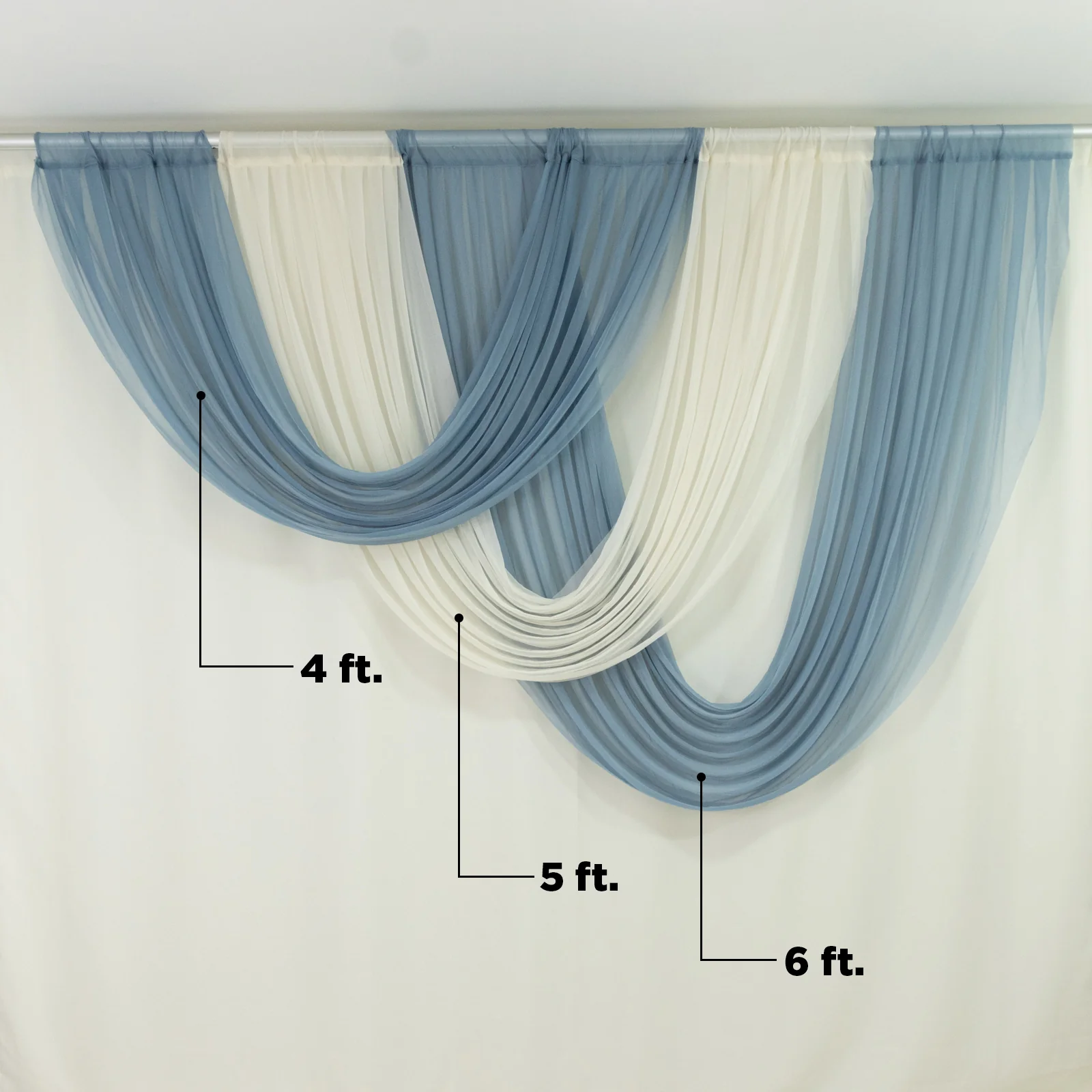 Sheer Chiffon Valance Curtain 4ft x 6ft – Dusty Blue Wedding Arch Voile Drape with Rod Pocket, Backdrop Panel - Image 3