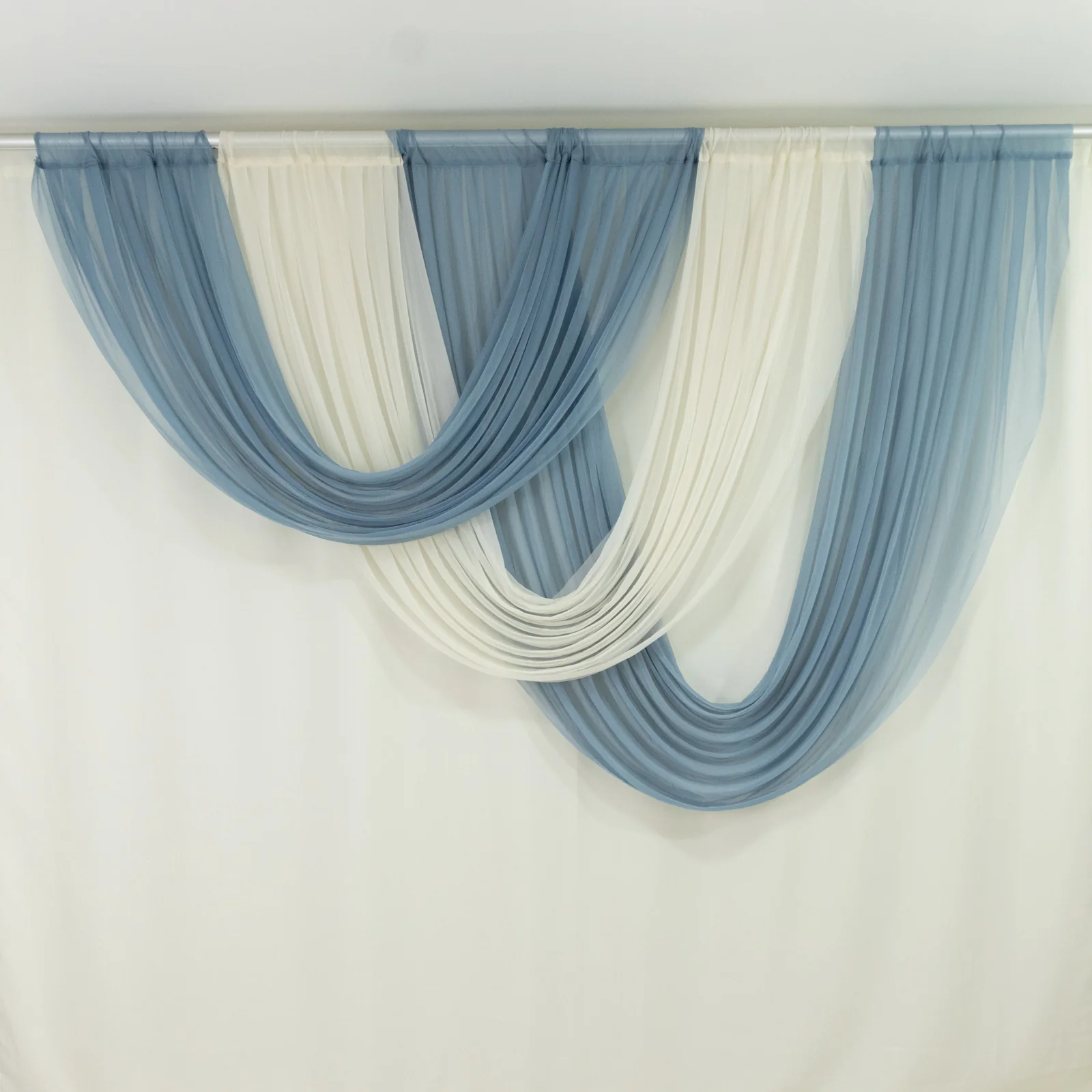 Sheer Chiffon Backdrop Valance Drapes – 4ft x 4ft Ivory Curved Swag Topper Panel - Image 2