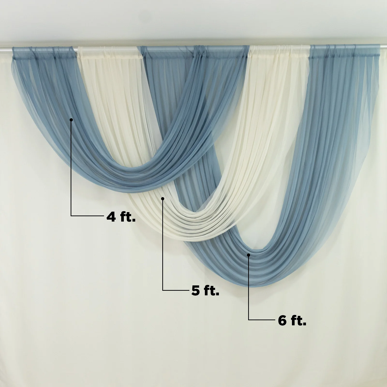 Sheer Chiffon Valance Curtain 4ft x 5ft – Ivory Wedding Arch Voile Drape with Rod Pocket, Backdrop Panel
