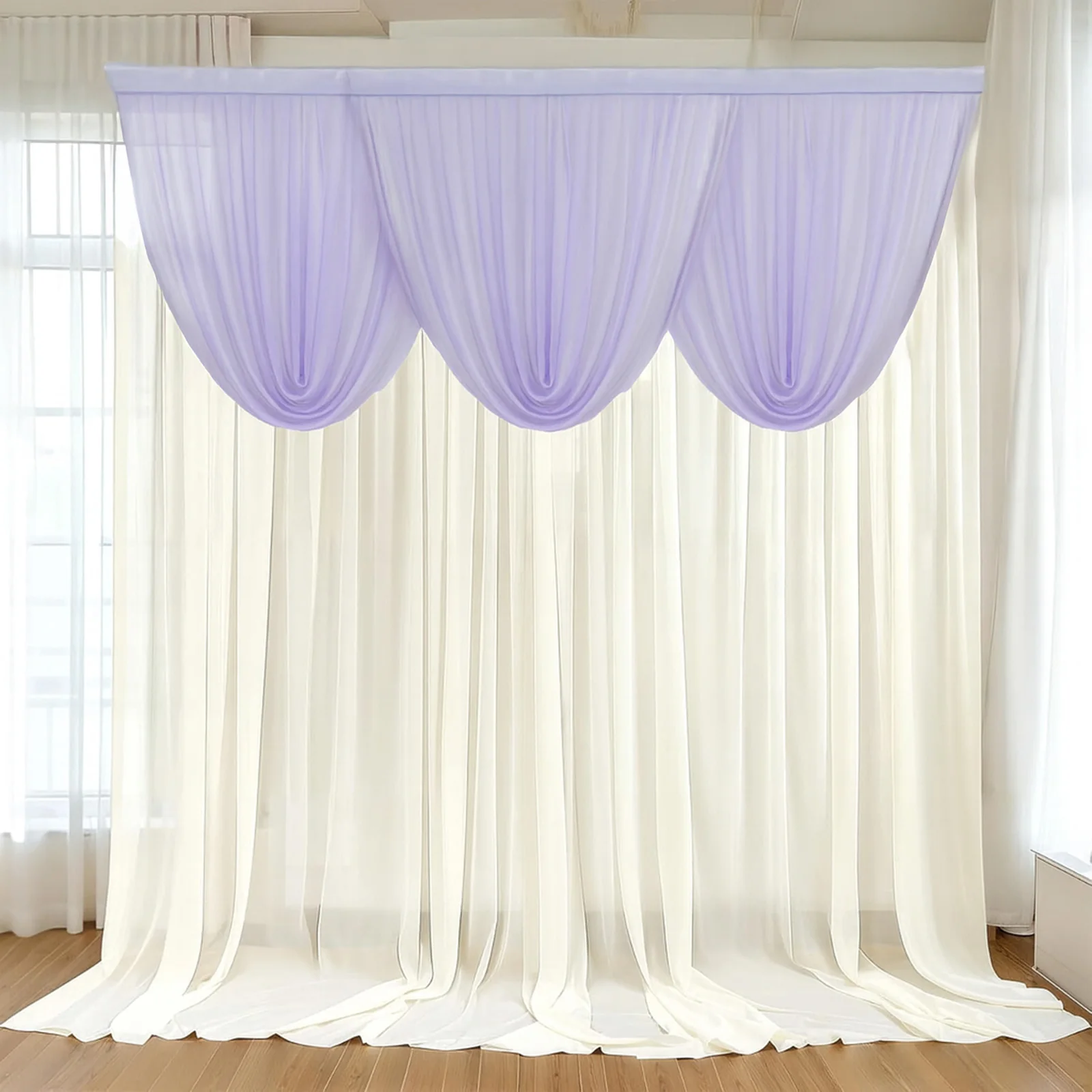 Sheer Chiffon Backdrop Valance Drapes – 4ft x 4ft Lavender Lilac Curved Swag Topper Panel