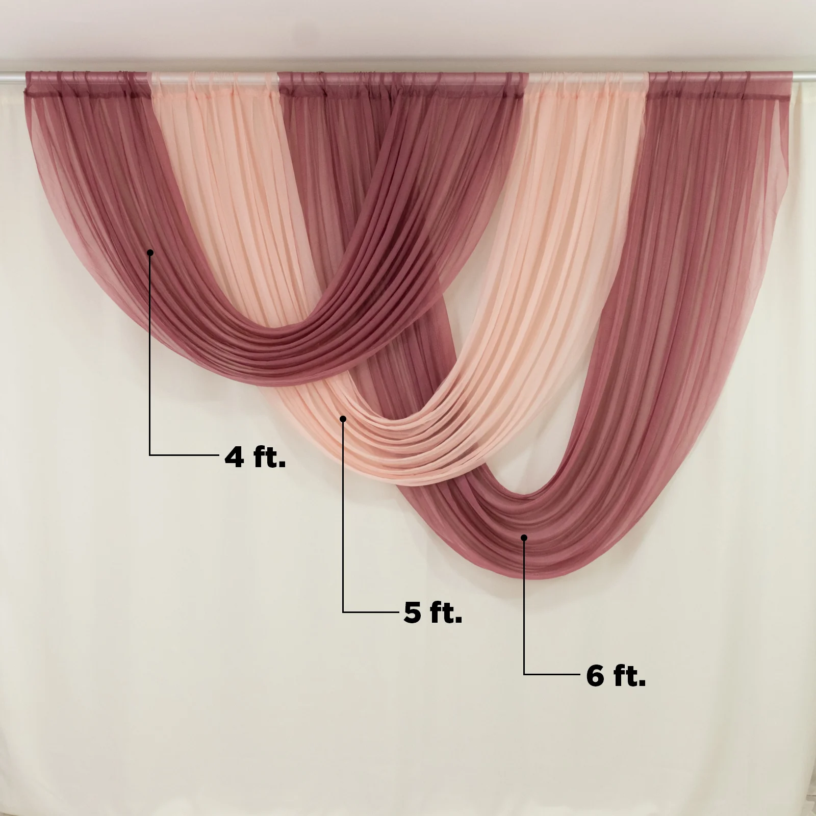 Sheer Chiffon Backdrop Valance Drapes – 4ft x 4ft Mauve Cinnamon Rose Curved Swag Topper Panel
