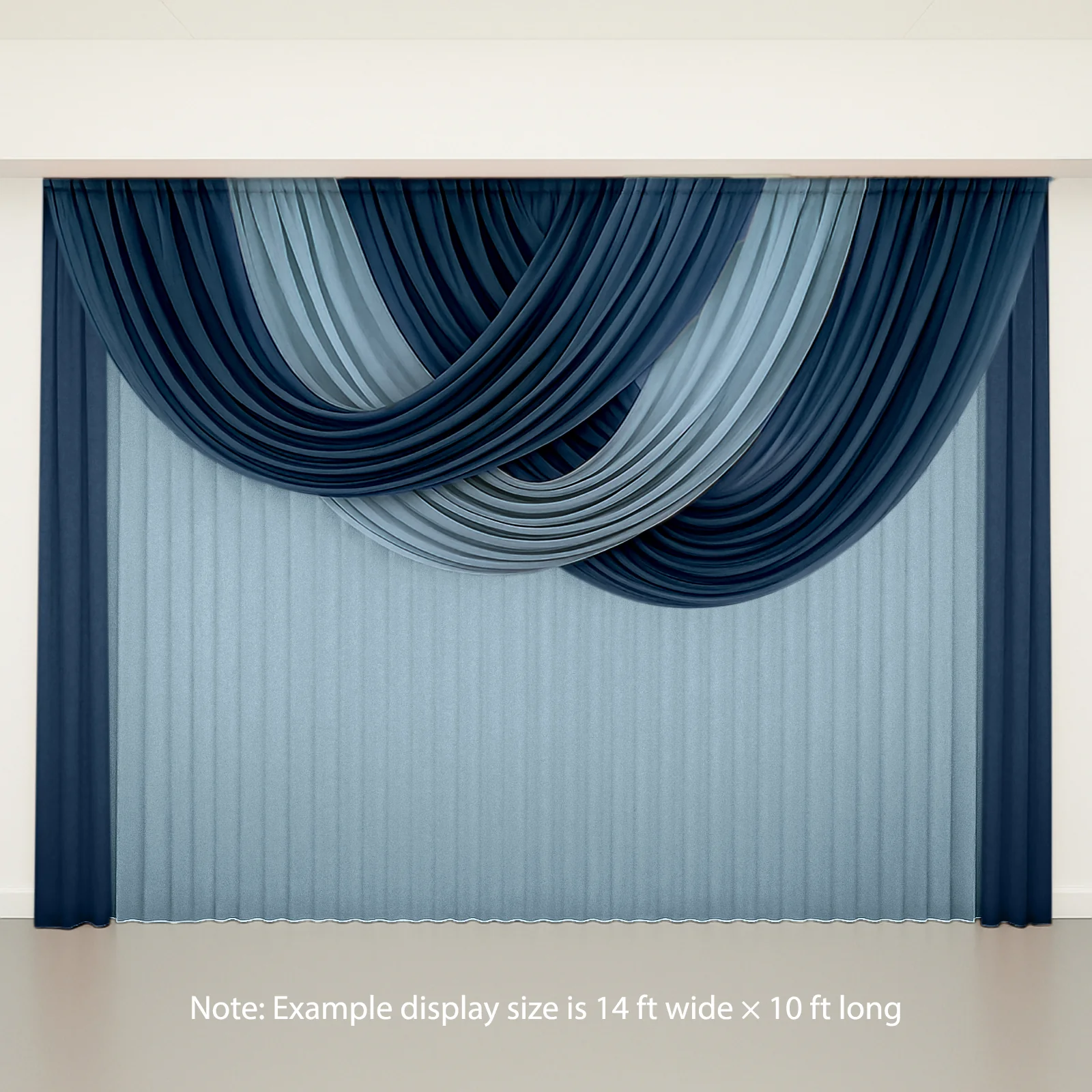 Sheer Chiffon Backdrop Valance Drapes – 4ft x 4ft Navy Blue Curved Swag Topper Panel - Image 5