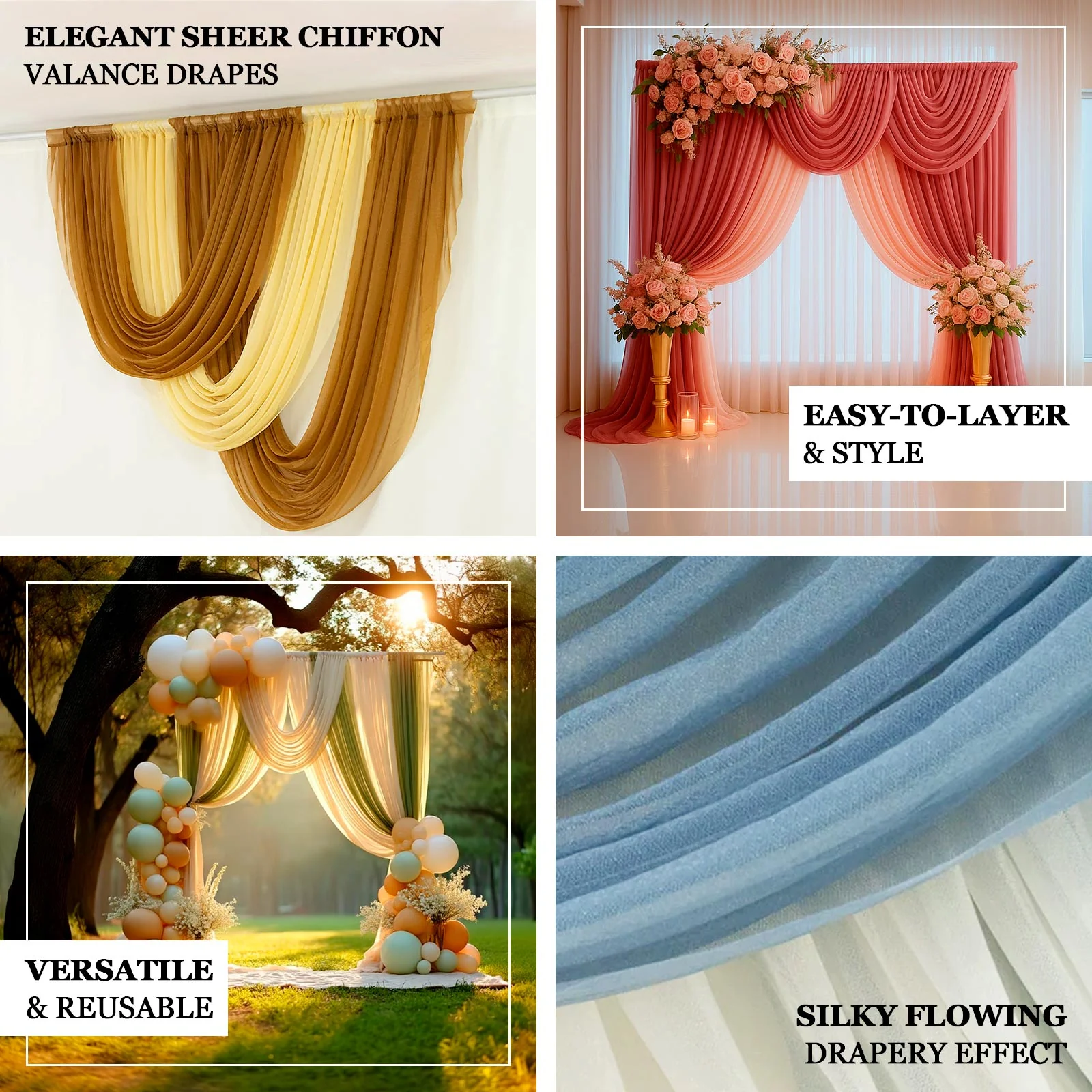 Sheer Chiffon Valance Curtain 4ft x 5ft – Navy Blue Wedding Arch Voile Drape with Rod Pocket, Backdrop Panel - Image 4