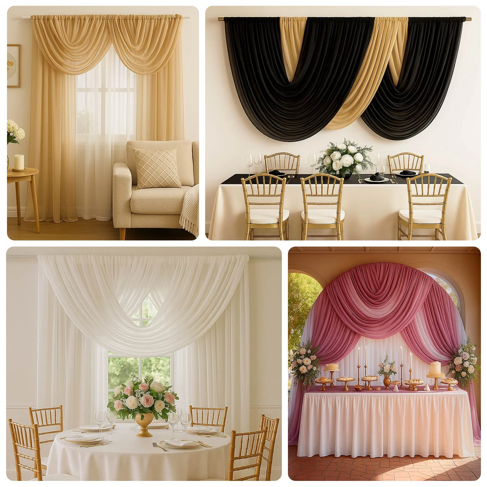 Sheer Chiffon Valance Curtain 4ft x 5ft – Dusty Sage Green Wedding Arch Voile Drape with Rod Pocket, Backdrop Panel - Image 5