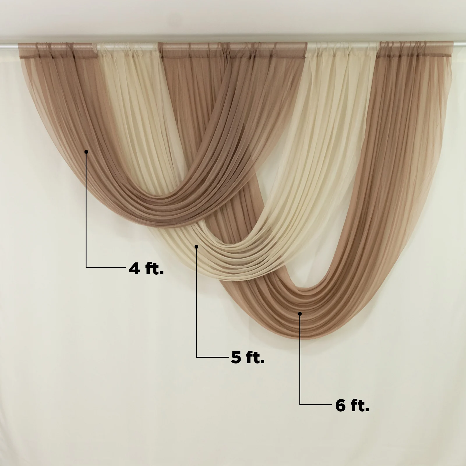 Sheer Chiffon Valance Curtain 4ft x 6ft – Taupe Wedding Arch Voile Drape with Rod Pocket, Backdrop Panel - Image 3