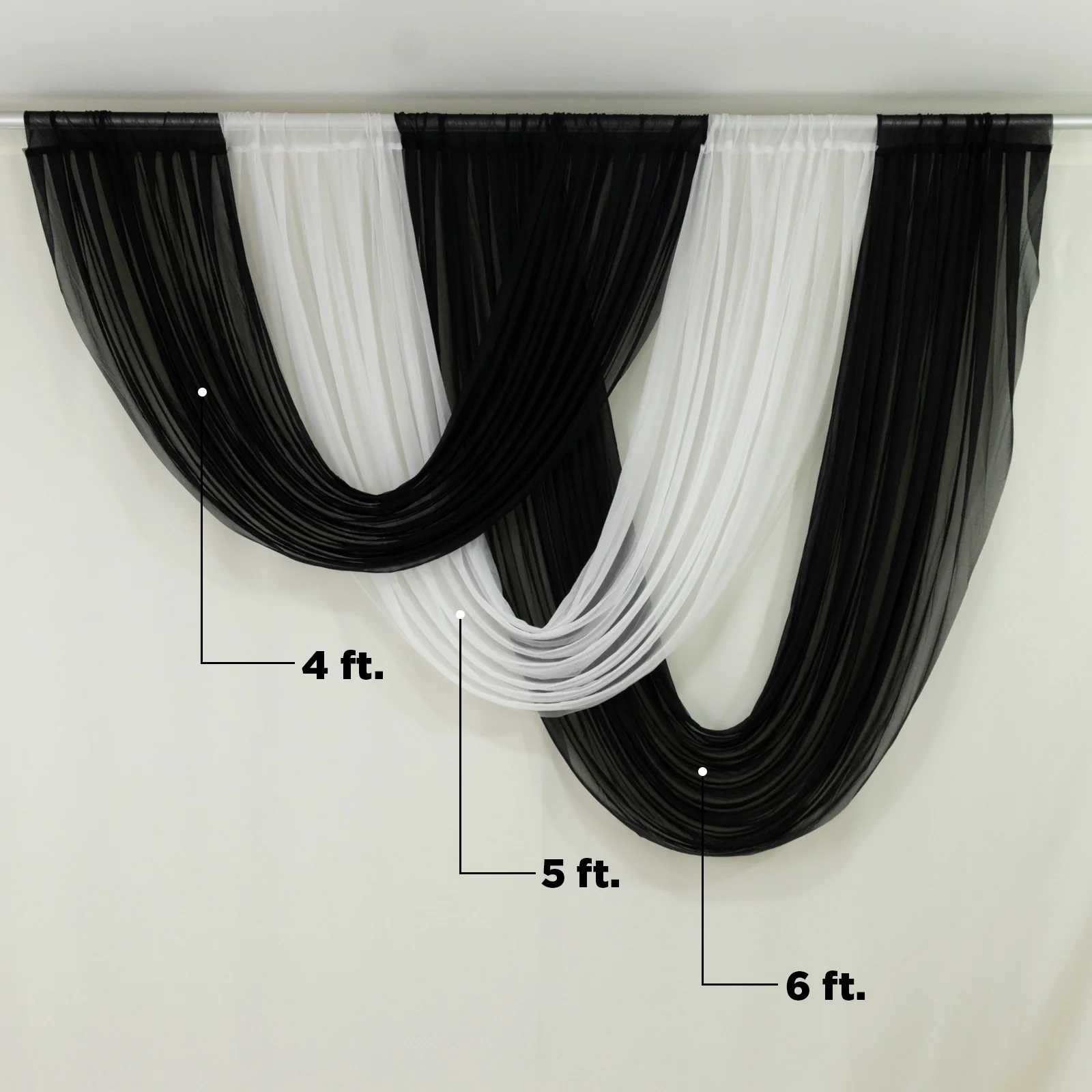 Sheer Chiffon Valance Curtain 4ft x 5ft – White Wedding Arch Voile Drape with Rod Pocket, Backdrop Panel