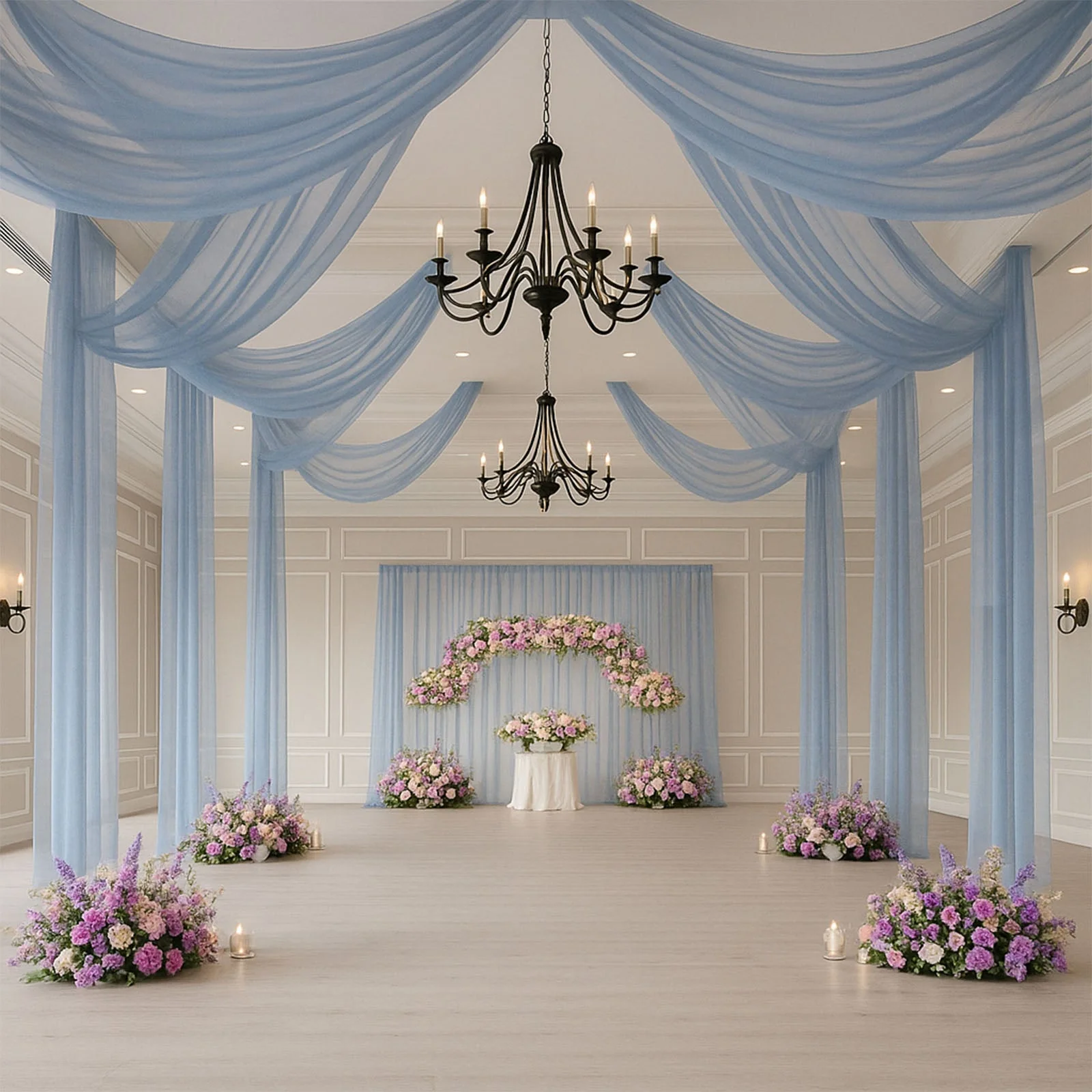 Sheer Wedding Arch Drape – 5ftx32ft Dusty Blue Sheer Curtain Backdrop, Ceiling Drapery Panel - Image 3