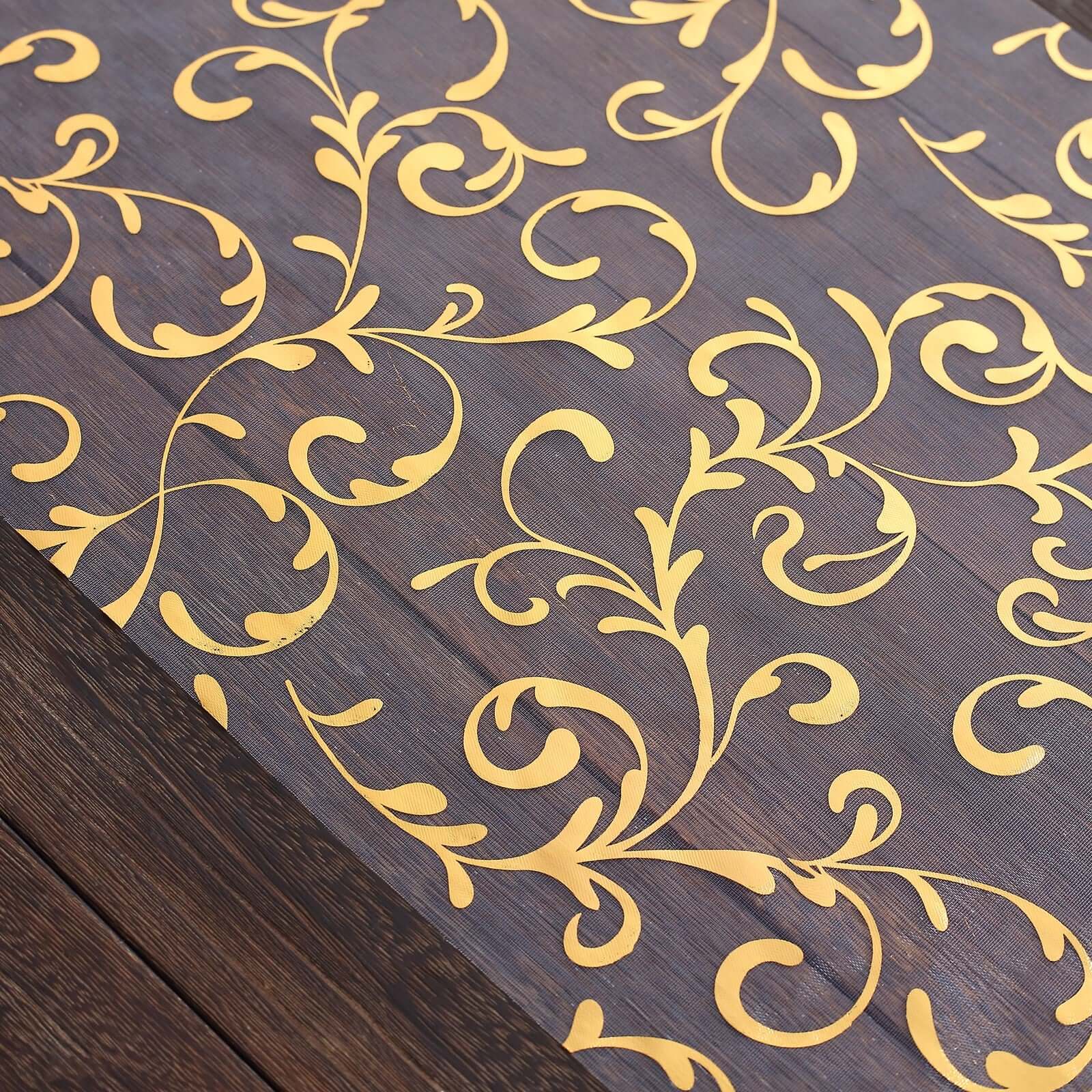 Sheer Organza Table Runner Roll 12"x108" Metallic Gold Foil Embossed Floral Design - Stylish Disposable Event Decoration - Image 7