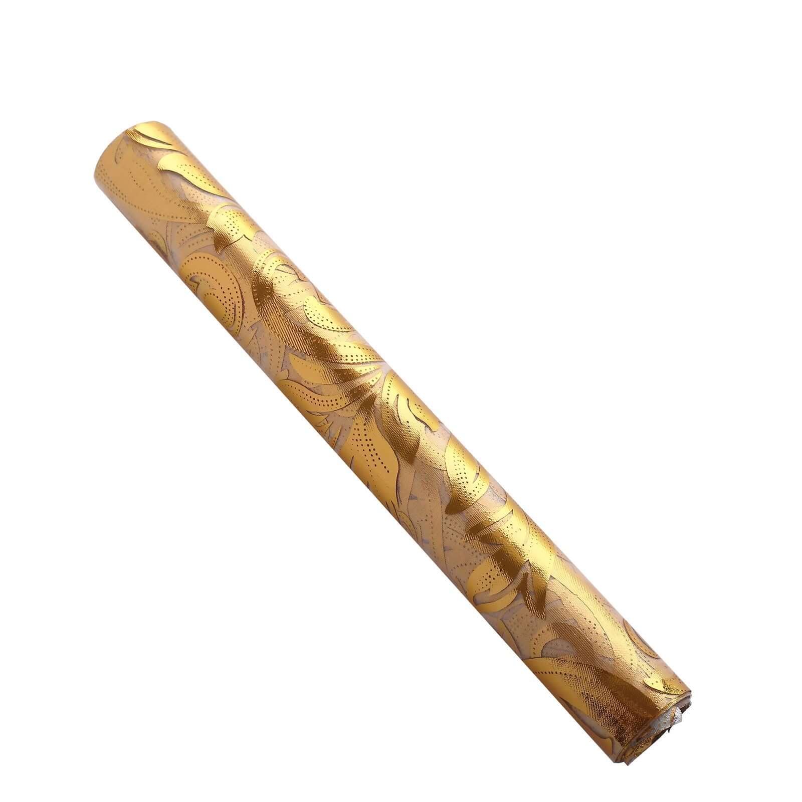 Sheer Organza Table Runner Roll 12"x108" Metallic Gold Foil Floral Swirl Design - Stylish Disposable Event Decoration - Image 3