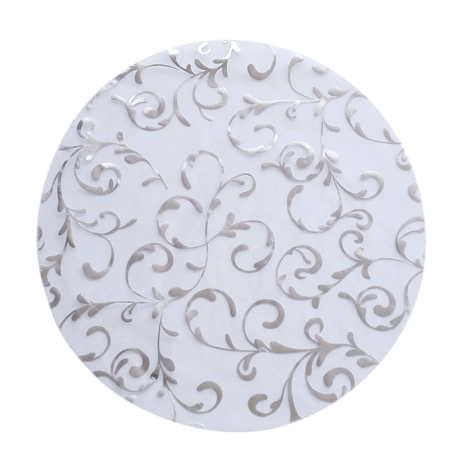 10-Pack Organza Table Placemats 13" Round Embossed Foil Flower Design Metallic Silver - Sheer Disposable Dining Mats - Image 8