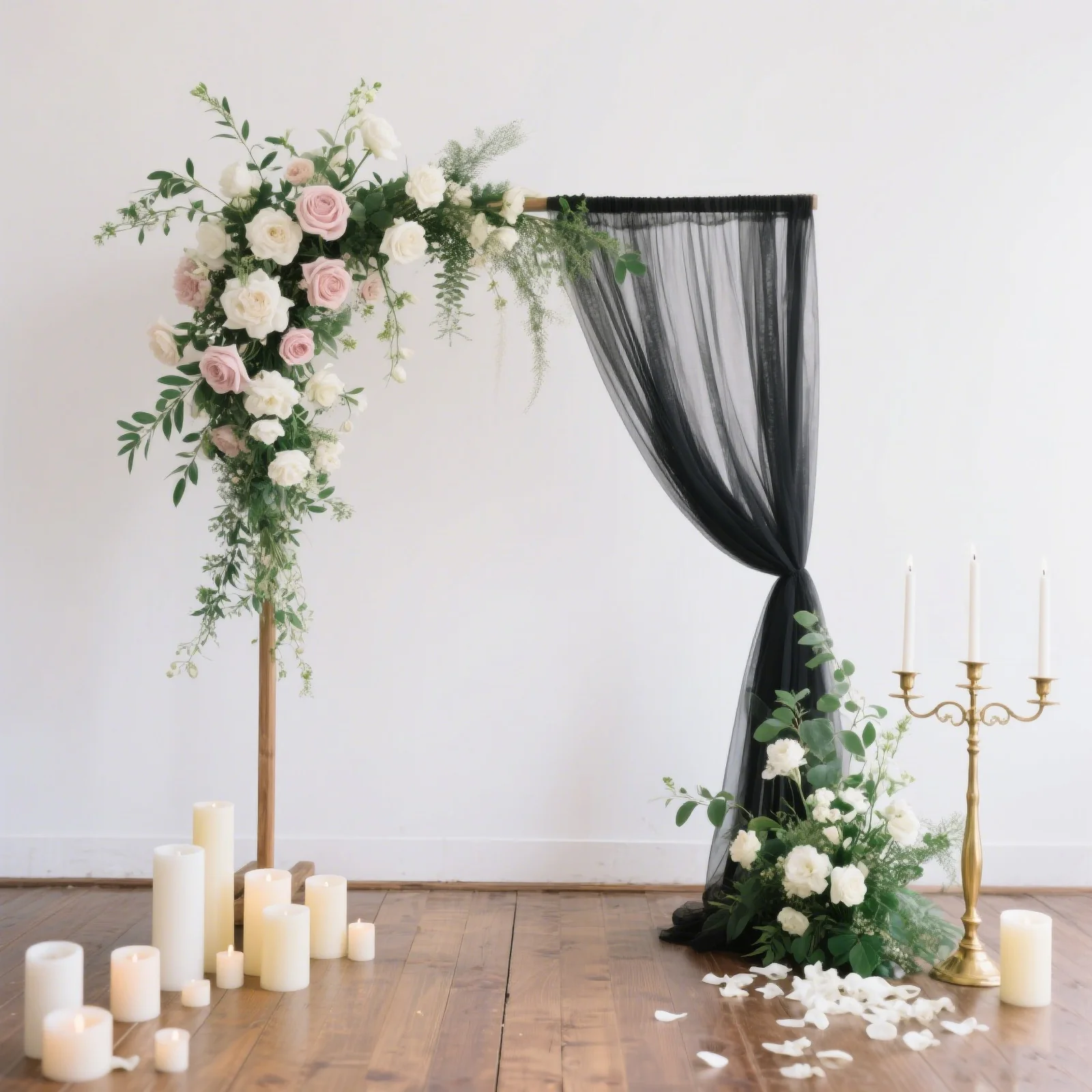 Sheer Wedding Arch Drape 5ft × 10ft Black – Backdrop Curtain Panel with Rod Pocket - Image 3