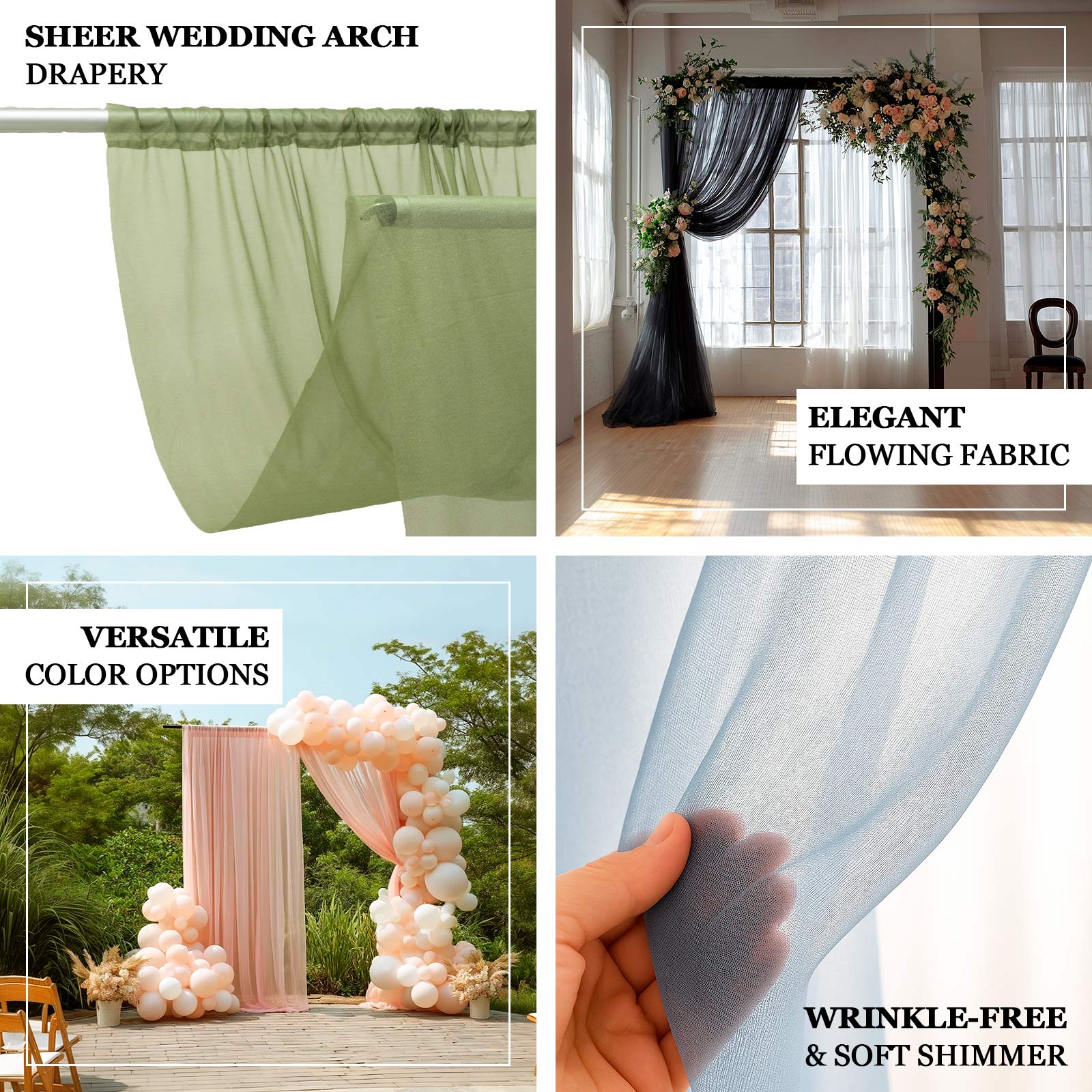 Sheer Wedding Arch Drape 5ft × 10ft Ivory – Backdrop Curtain Panel with Rod Pocket - Image 4