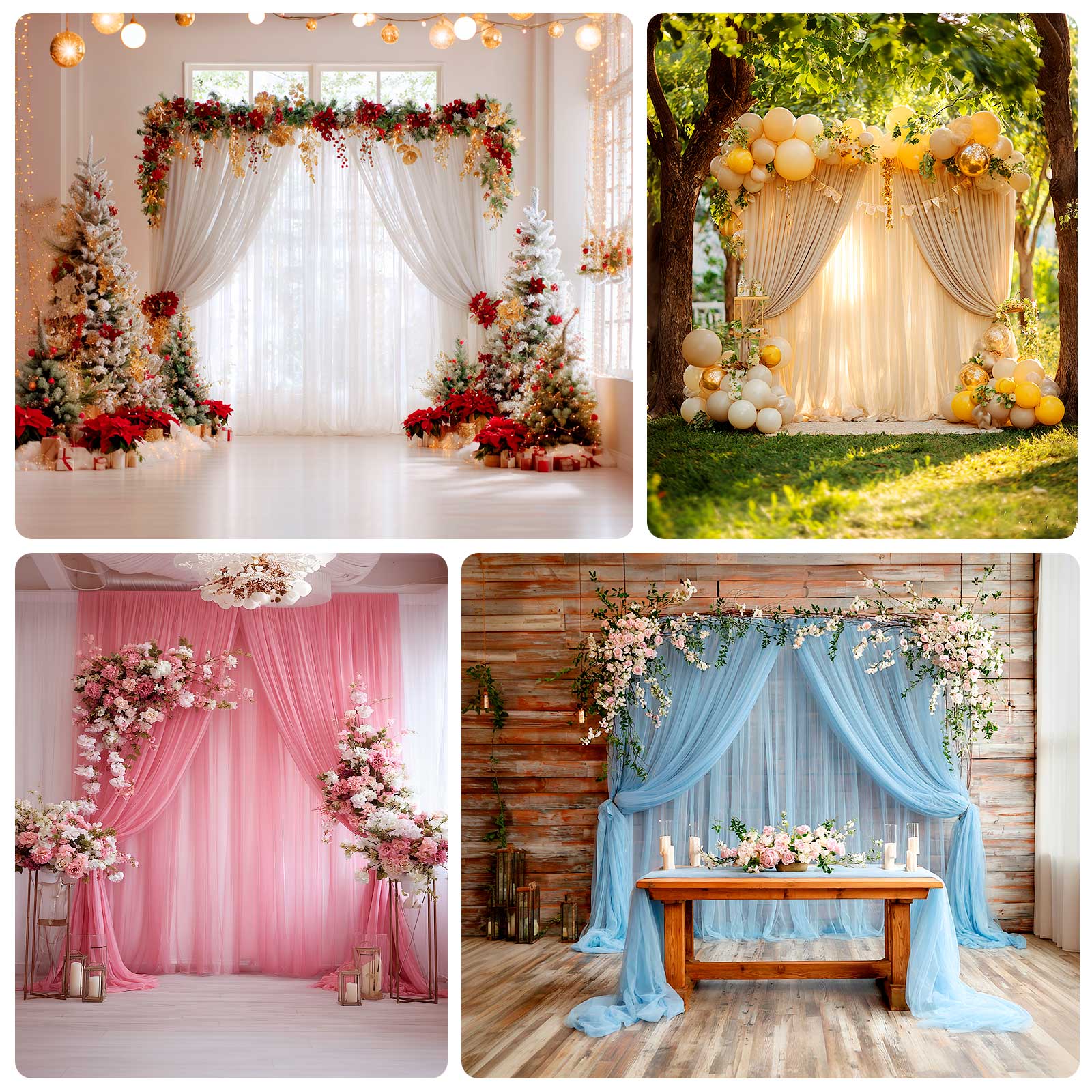Sheer Wedding Arch Drape 5ft × 10ft Navy Blue – Backdrop Curtain Panel with Rod Pocket - Image 5