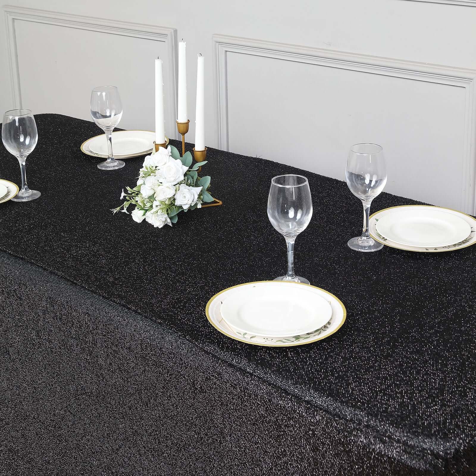 Shimmer Tinsel Spandex Rectangle Tablecloth 72"x30" Metallic Black - Glittered Shiny Table Cover - Image 5