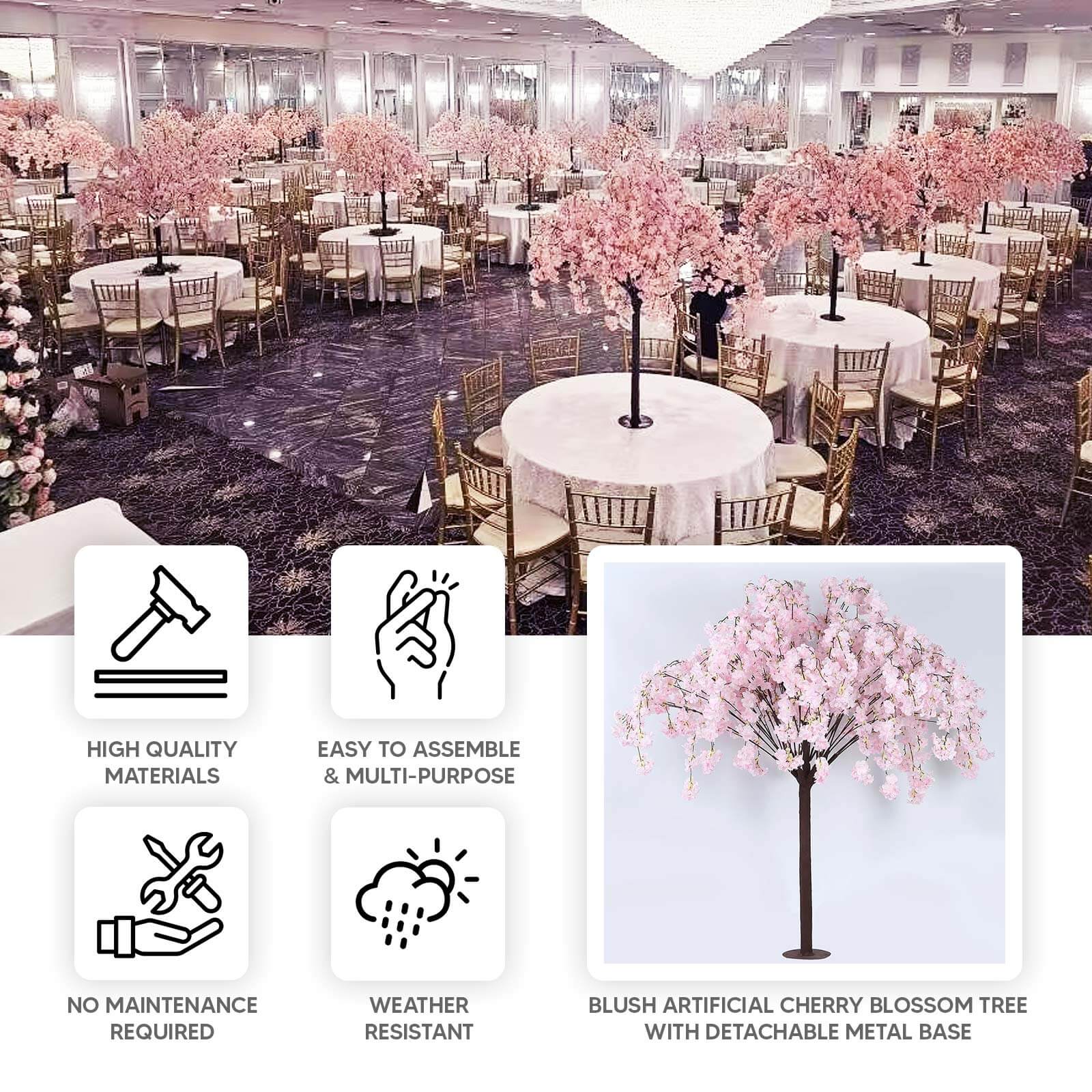 Artificial Cherry Blossom Tree 5ft Blush – Silk Sakura Wishing Tree with Fiberglass Trunk & Sturdy Metal Base - Image 4