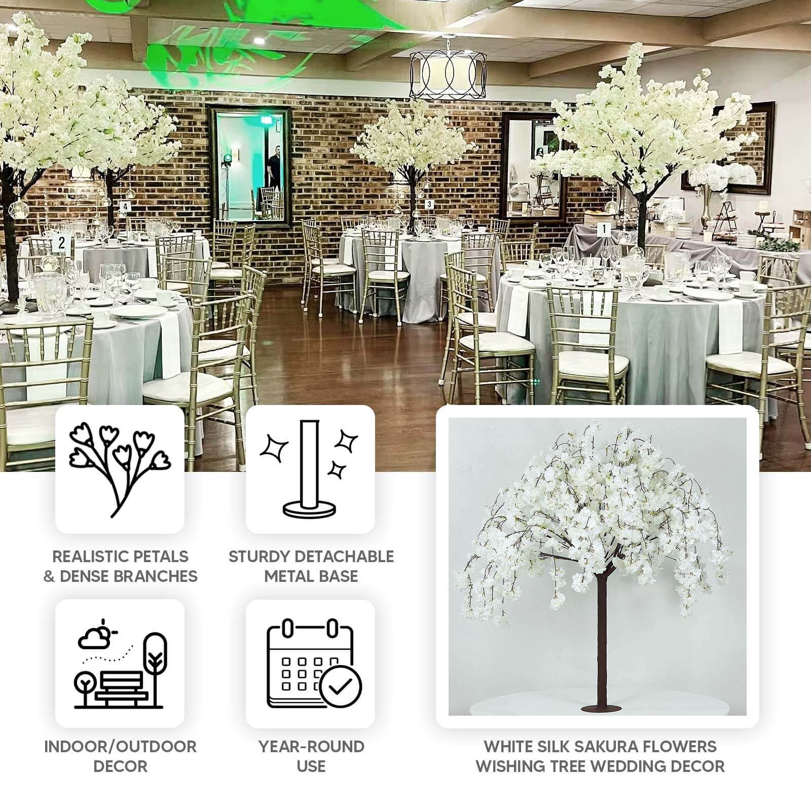 Artificial Cherry Blossom Tree 5ft White – Silk Sakura Wishing Tree with Fiberglass Trunk & Sturdy Metal Base - Image 4