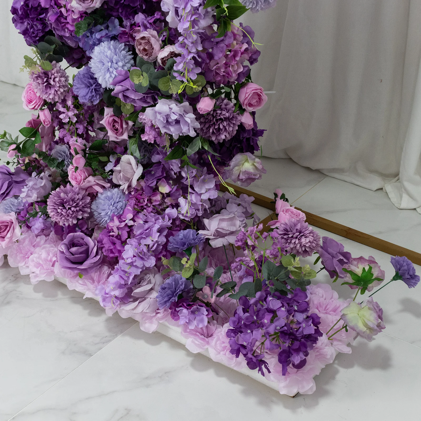 Silk Floral Backdrop for 6.5ft Half Crescent Wedding Arch – Foam-Backed Artificial Flower Arch in Lavender Lilac with Roses, Hydrangeas & Chrysanthemums - Image 7