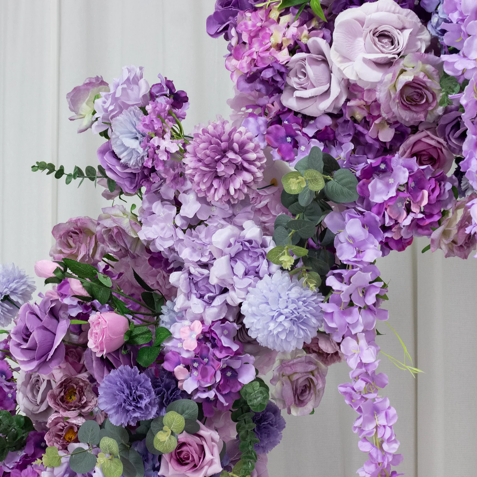 Silk Floral Backdrop for 6.5ft Half Crescent Wedding Arch – Foam-Backed Artificial Flower Arch in Lavender Lilac with Roses, Hydrangeas & Chrysanthemums - Image 9