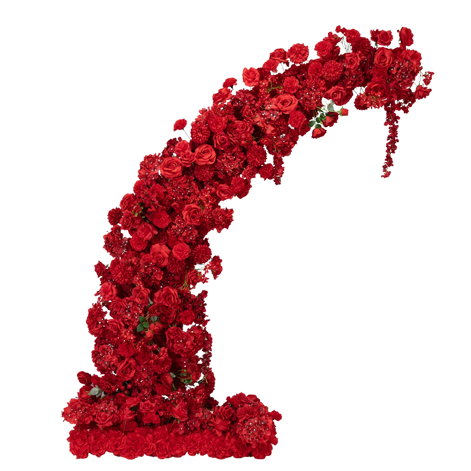 Silk Floral Backdrop for 6.5ft Half Crescent Wedding Arch – Foam-Backed Artificial Flower Arch in Red with Roses, Hydrangeas & Chrysanthemums - Image 2