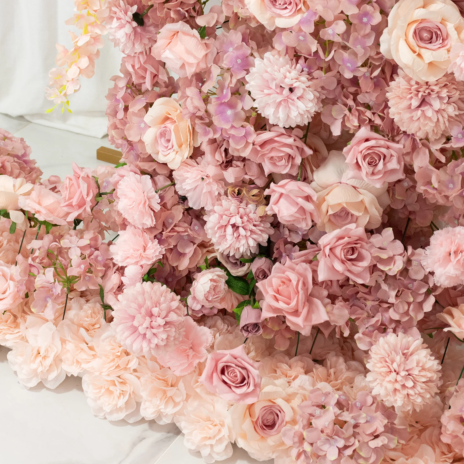 Silk Floral Backdrop for 8ft Half Crescent Wedding Arch – Foam-Backed Artificial Flower Arch in Dusty Rose Mix with Roses, Hydrangeas & Chrysanthemums - Image 8