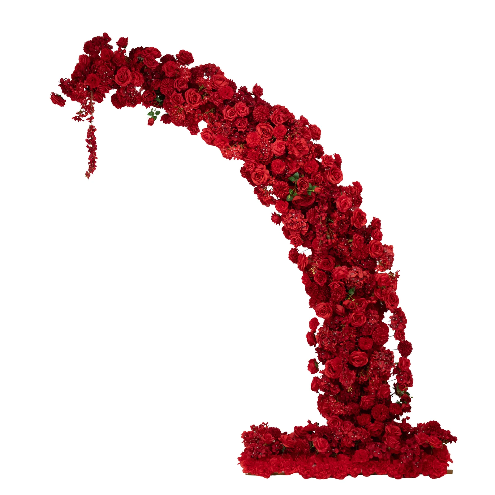 Silk Floral Backdrop for 8ft Half Crescent Wedding Arch – Foam-Backed Artificial Flower Arch in Red Mix with Roses, Hydrangeas & Chrysanthemums - Image 2