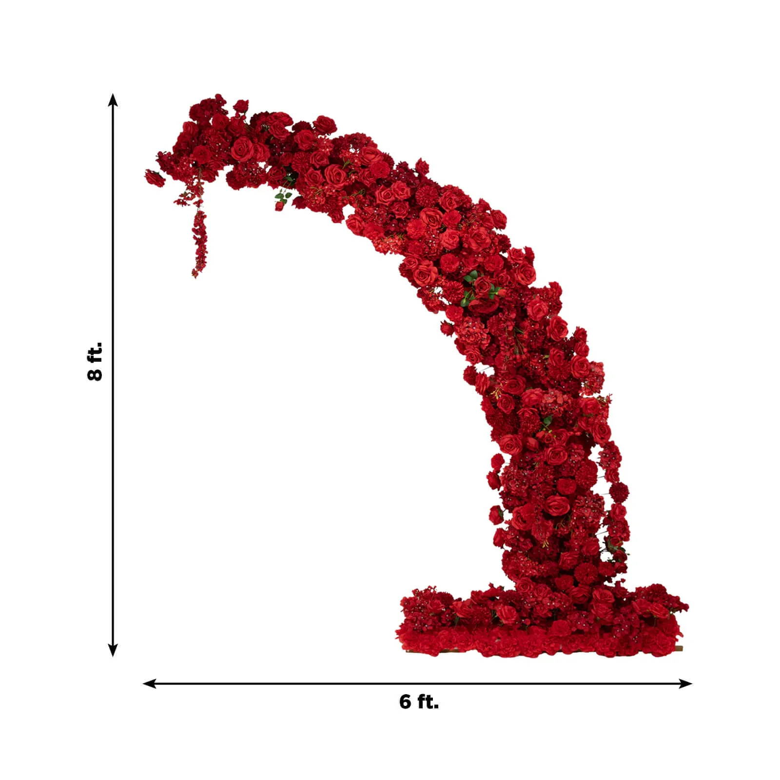 Silk Floral Backdrop for 8ft Half Crescent Wedding Arch – Foam-Backed Artificial Flower Arch in Red Mix with Roses, Hydrangeas & Chrysanthemums - Image 3