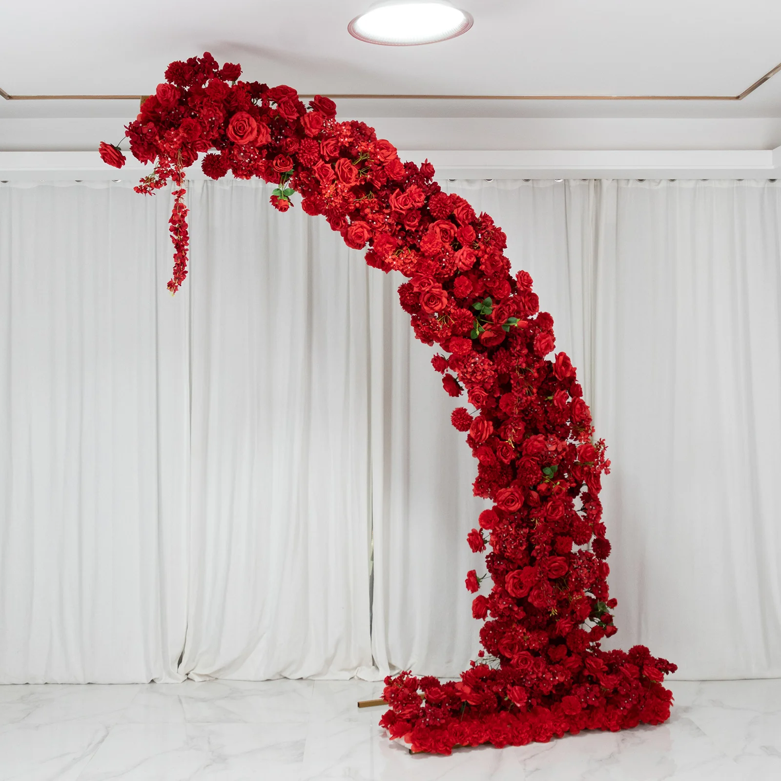 Silk Floral Backdrop for 8ft Half Crescent Wedding Arch – Foam-Backed Artificial Flower Arch in Red Mix with Roses, Hydrangeas & Chrysanthemums - Image 7