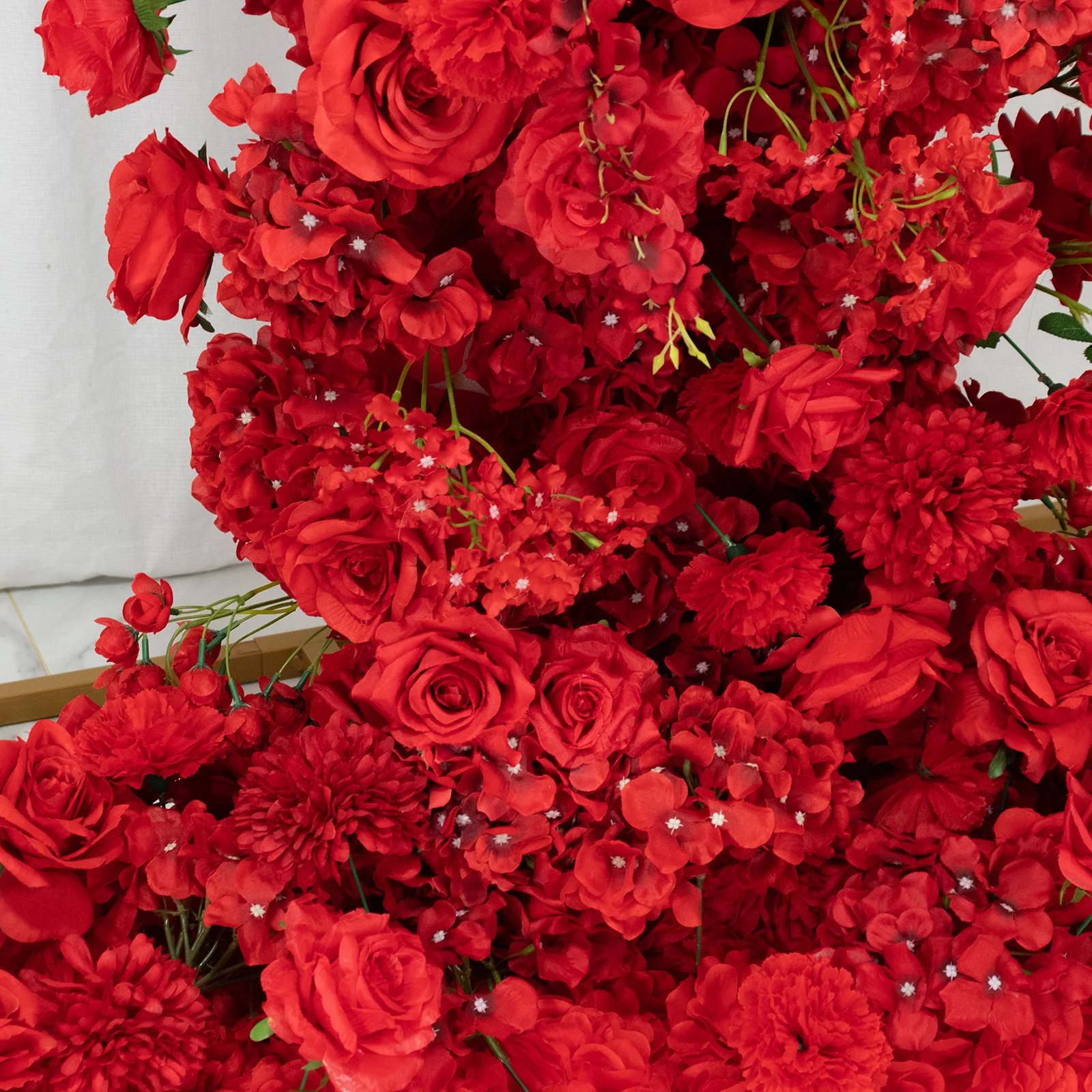 Silk Floral Backdrop for 8ft Half Crescent Wedding Arch – Foam-Backed Artificial Flower Arch in Red Mix with Roses, Hydrangeas & Chrysanthemums - Image 9