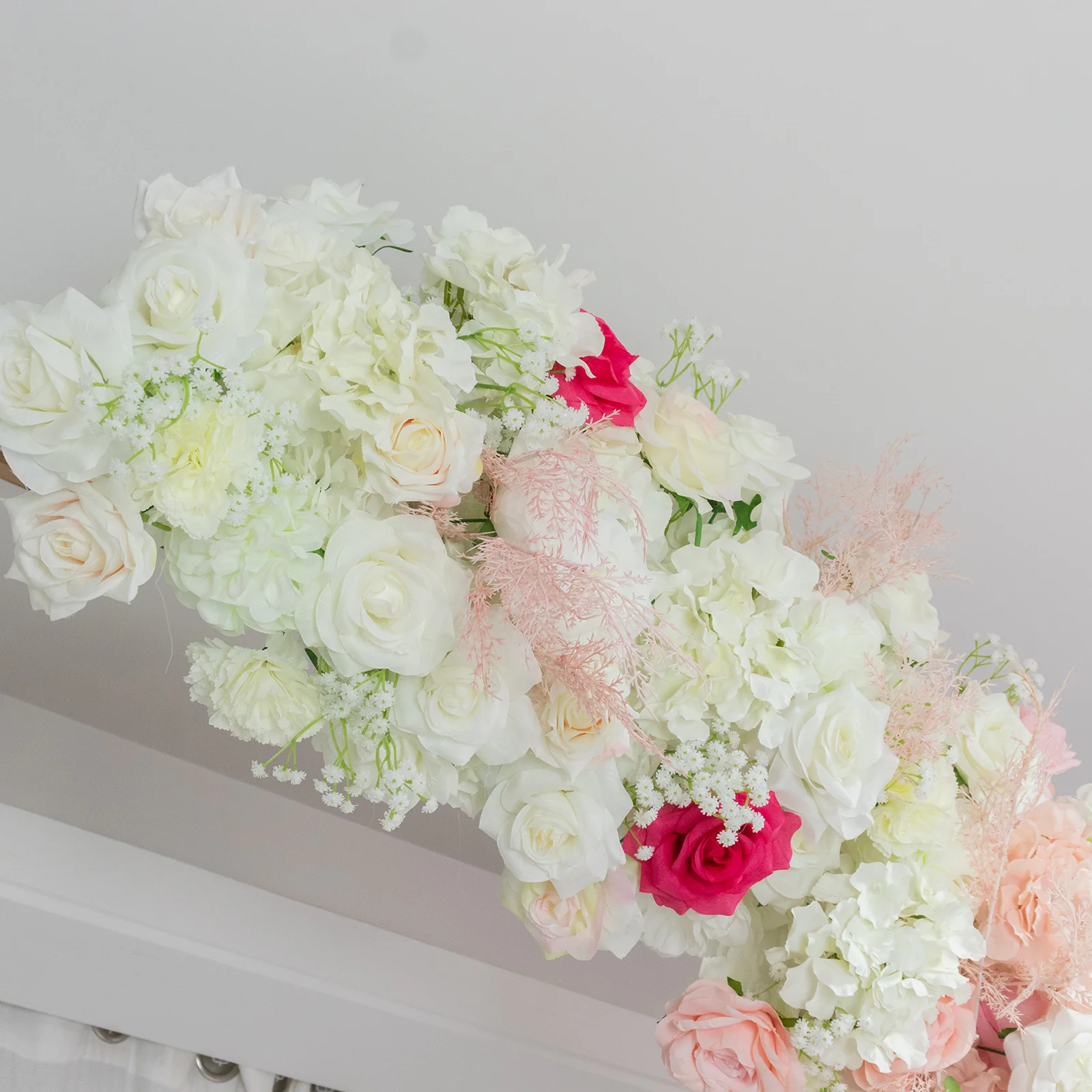 Silk Floral Backdrop for 8ft Half Crescent Wedding Arch – Foam-Backed Artificial Flower Arch in White & Pink Mix with Roses, Hydrangeas & Chrysanthemums - Image 10