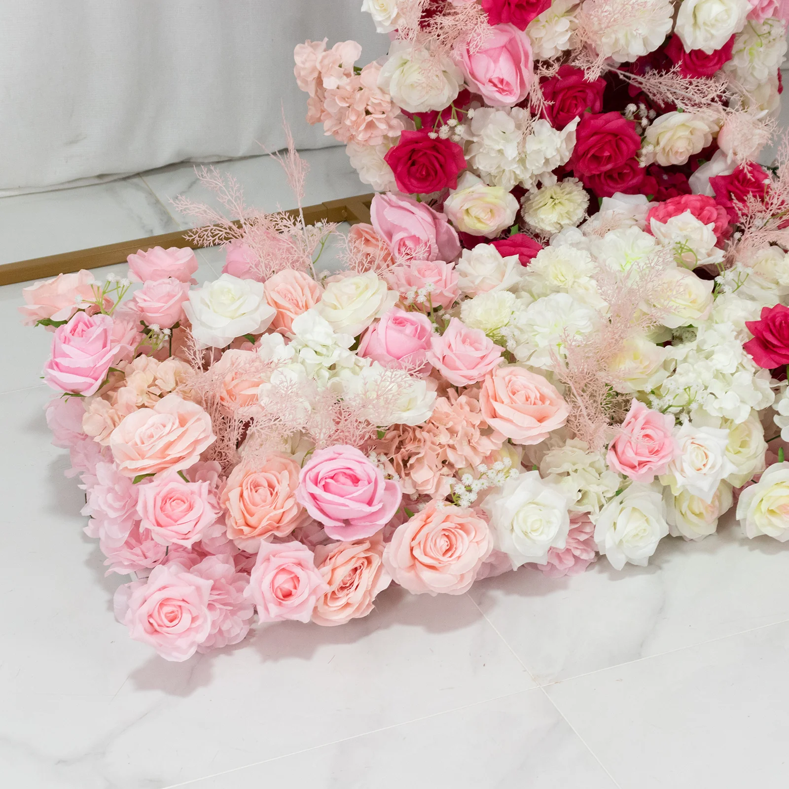 Silk Floral Backdrop for 8ft Half Crescent Wedding Arch – Foam-Backed Artificial Flower Arch in White & Pink Mix with Roses, Hydrangeas & Chrysanthemums - Image 8