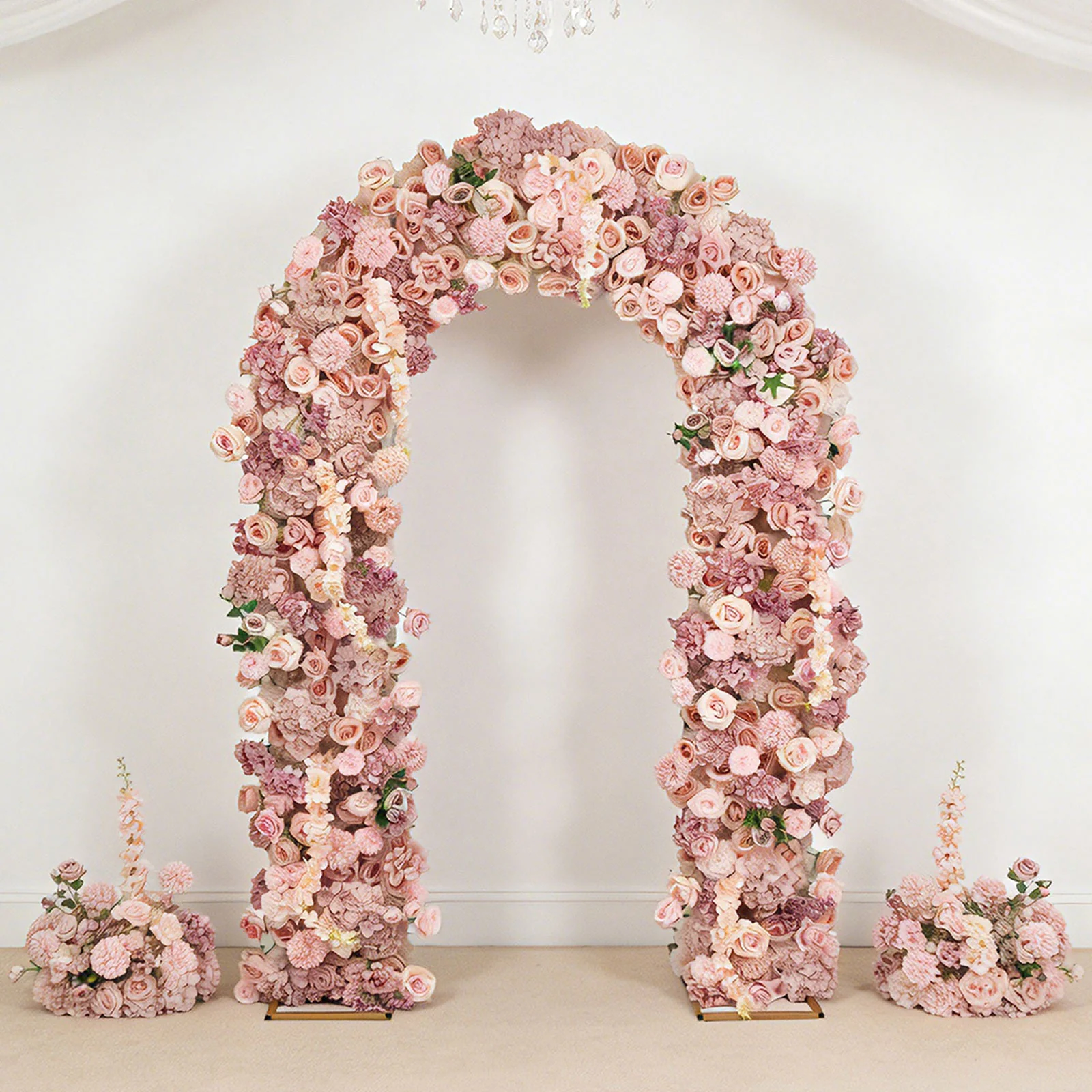 Flower Arch Backdrop Mixed Dusty Rose 4ft x 8ft Artificial Silk Roses, Hydrangeas & Chrysanthemums Floral Arrangement for Round Top Double Arch Stand - Image 9