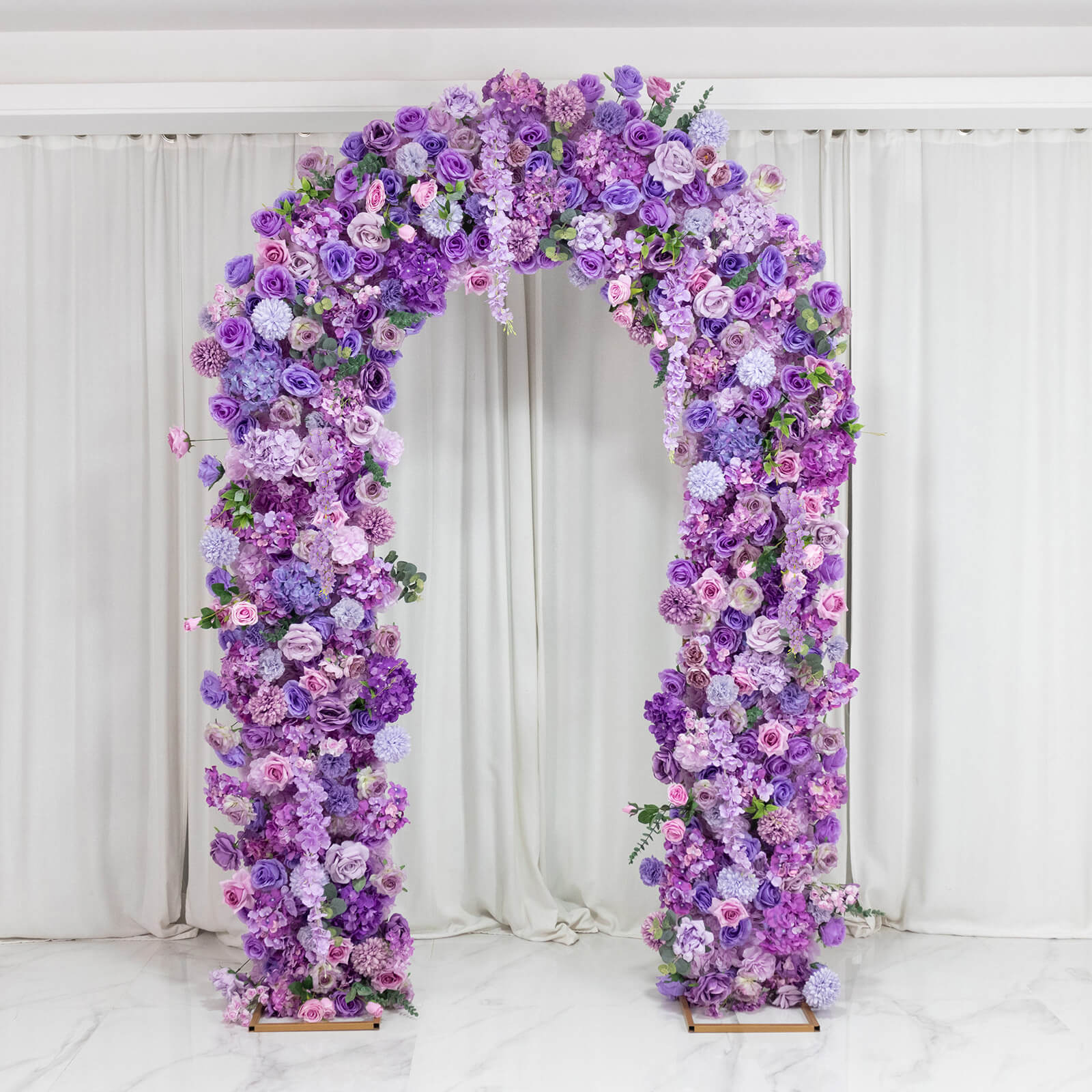 Flower Arch Backdrop Mixed Lavender Lilac 4ft x 8ft Artificial Silk Roses, Hydrangeas & Chrysanthemums Floral Arrangement for Round Top Double Arch Stand - Image 6