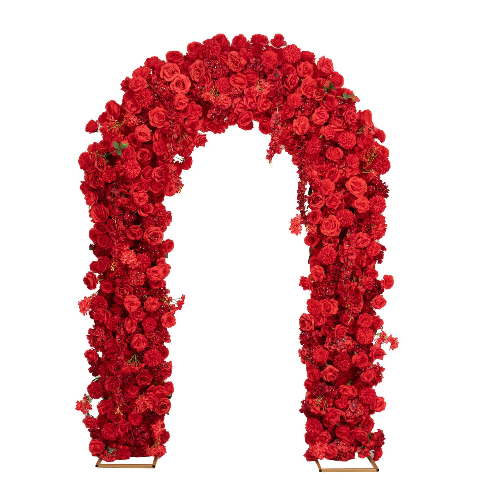 Flower Arch Backdrop Red 4ft x 8ft Artificial Silk Roses, Hydrangeas & Chrysanthemums Floral Arrangement for Round Top Double Arch Stand - Image 2