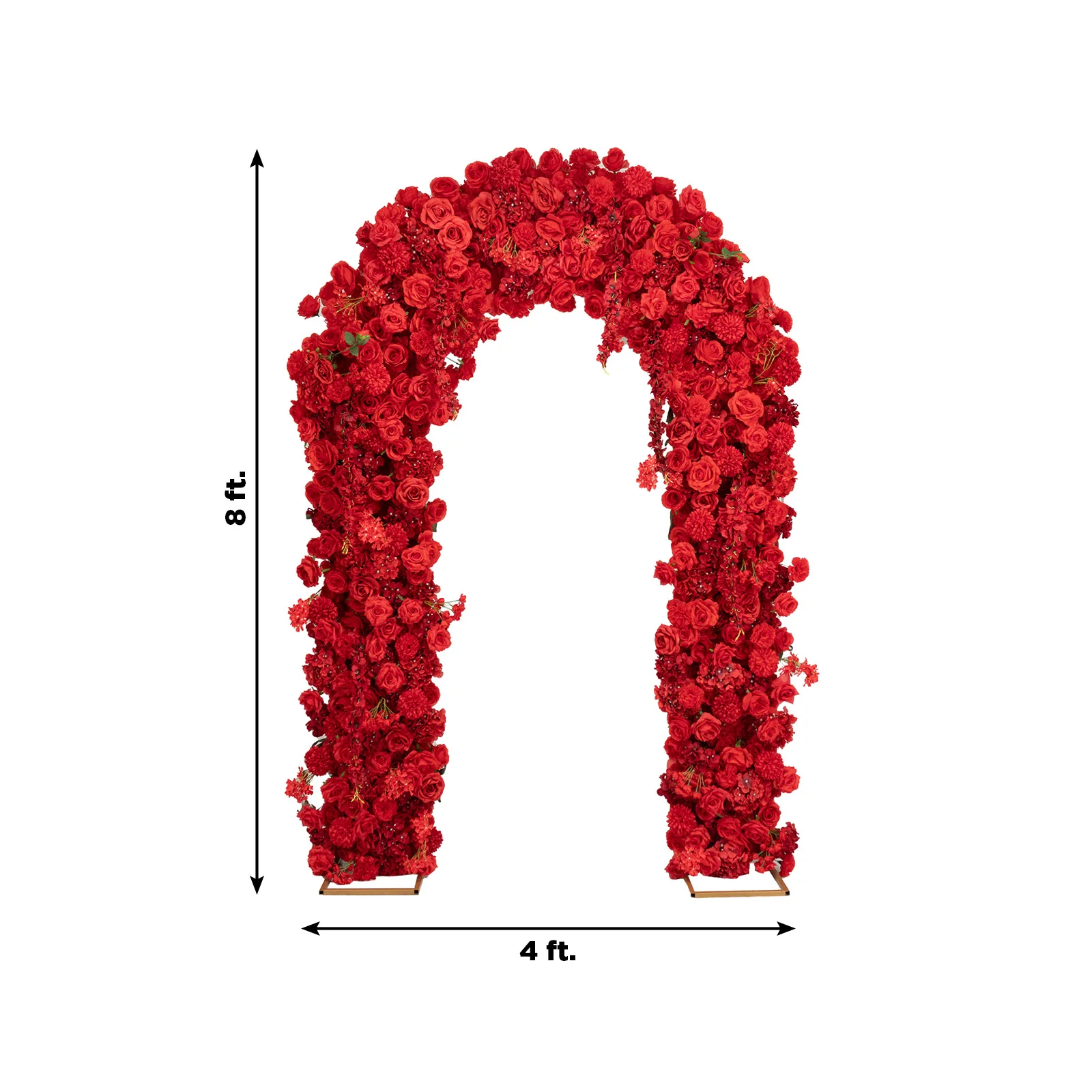 Flower Arch Backdrop Red 4ft x 8ft Artificial Silk Roses, Hydrangeas & Chrysanthemums Floral Arrangement for Round Top Double Arch Stand - Image 3
