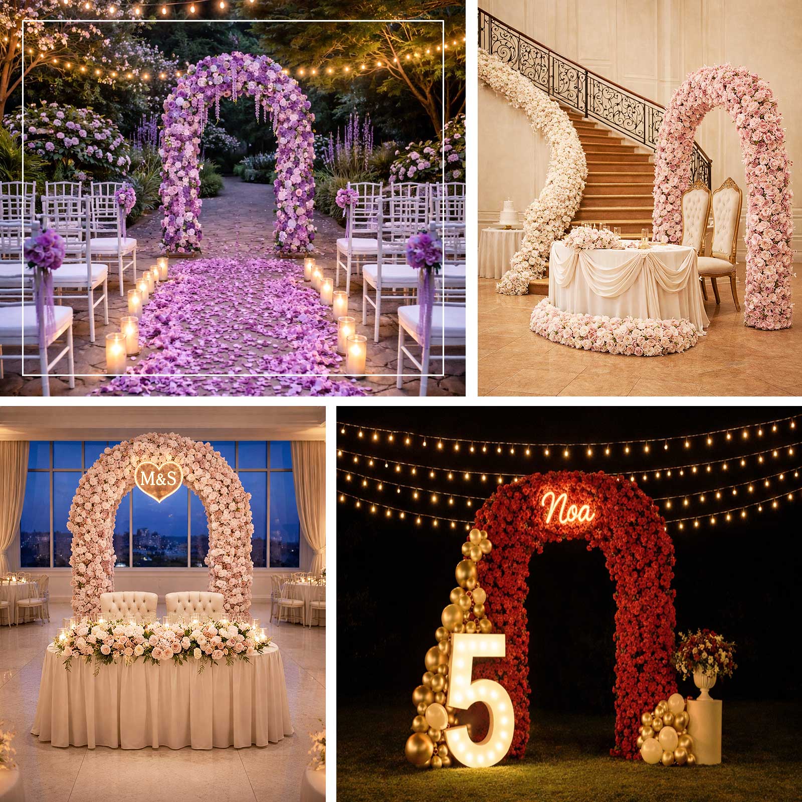 Flower Arch Backdrop Red 4ft x 8ft Artificial Silk Roses, Hydrangeas & Chrysanthemums Floral Arrangement for Round Top Double Arch Stand - Image 5