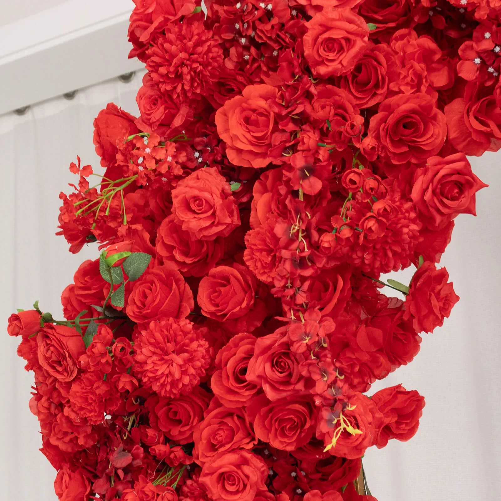Flower Arch Backdrop Red 4ft x 8ft Artificial Silk Roses, Hydrangeas & Chrysanthemums Floral Arrangement for Round Top Double Arch Stand - Image 7