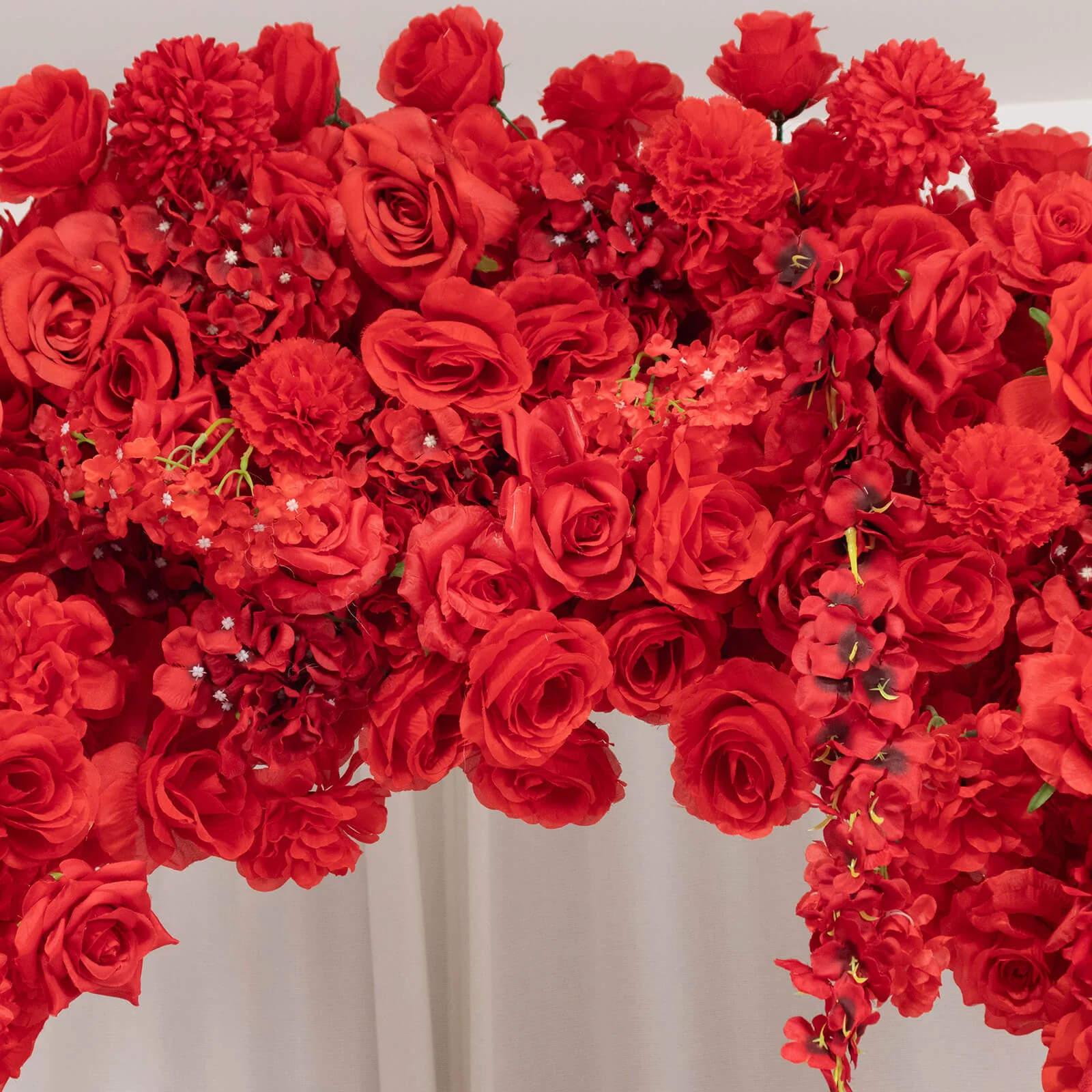 Flower Arch Backdrop Red 4ft x 8ft Artificial Silk Roses, Hydrangeas & Chrysanthemums Floral Arrangement for Round Top Double Arch Stand - Image 8