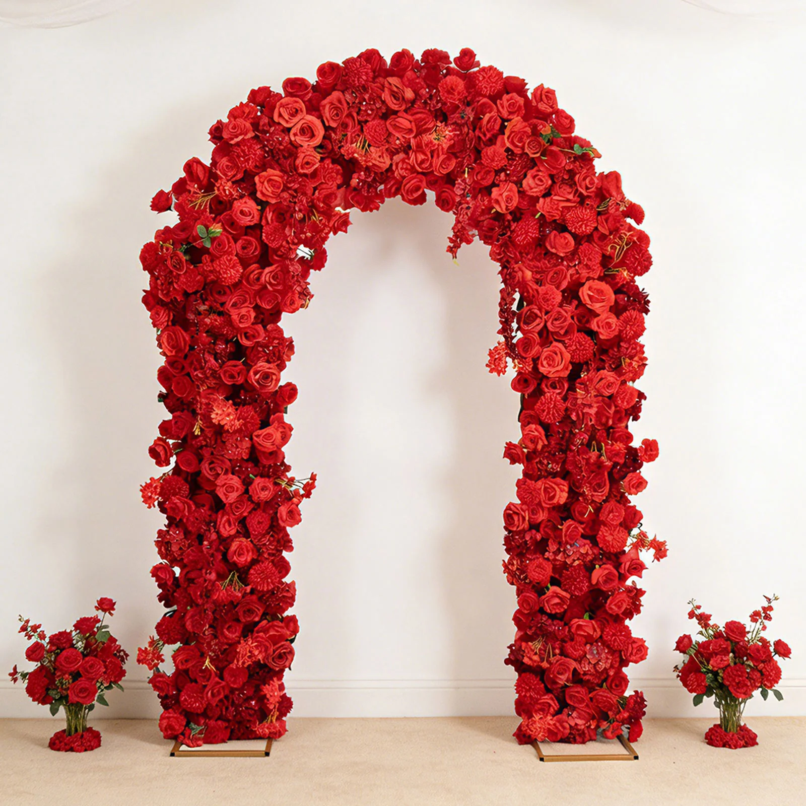 Flower Arch Backdrop Red 4ft x 8ft Artificial Silk Roses, Hydrangeas & Chrysanthemums Floral Arrangement for Round Top Double Arch Stand - Image 9