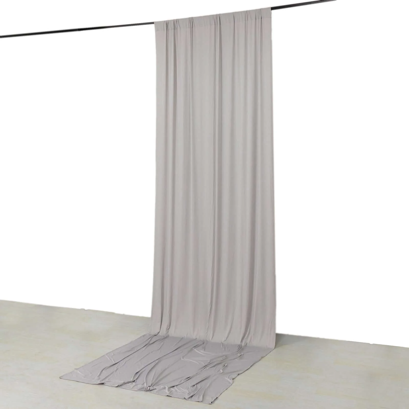 Silver 4-Way Stretch Spandex Backdrop Drape Curtain, Wrinkle Free Event Divider Panel with Rod Pockets - 5ftx14ft - Image 2