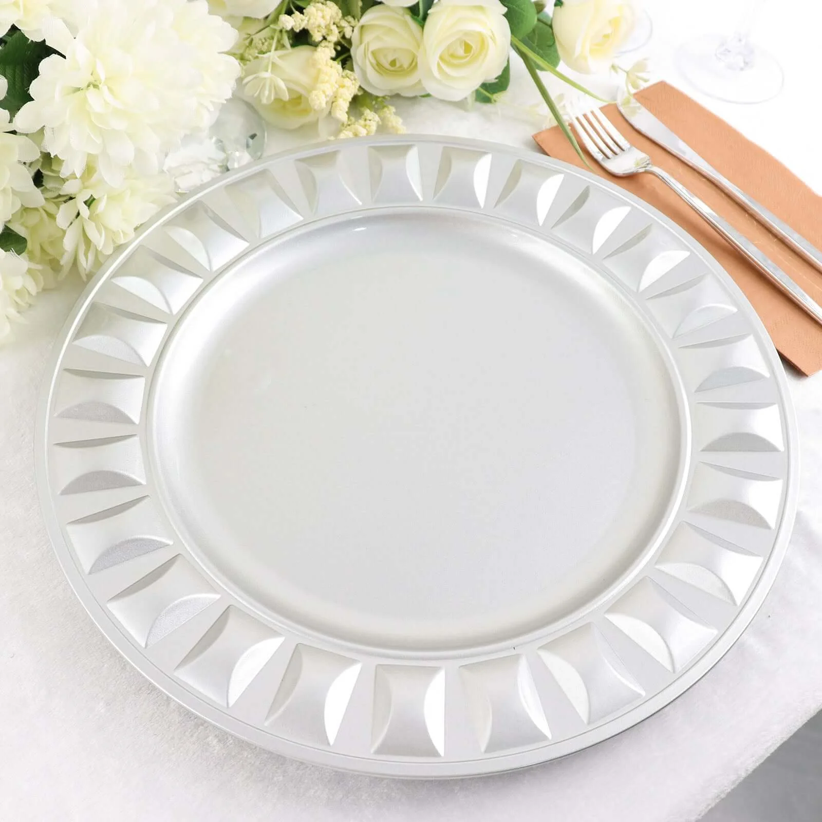6-Pack Plastic Charger Plates 13" Round Silver Bejeweled Rim - Dinner Charger Tableware - Image 11