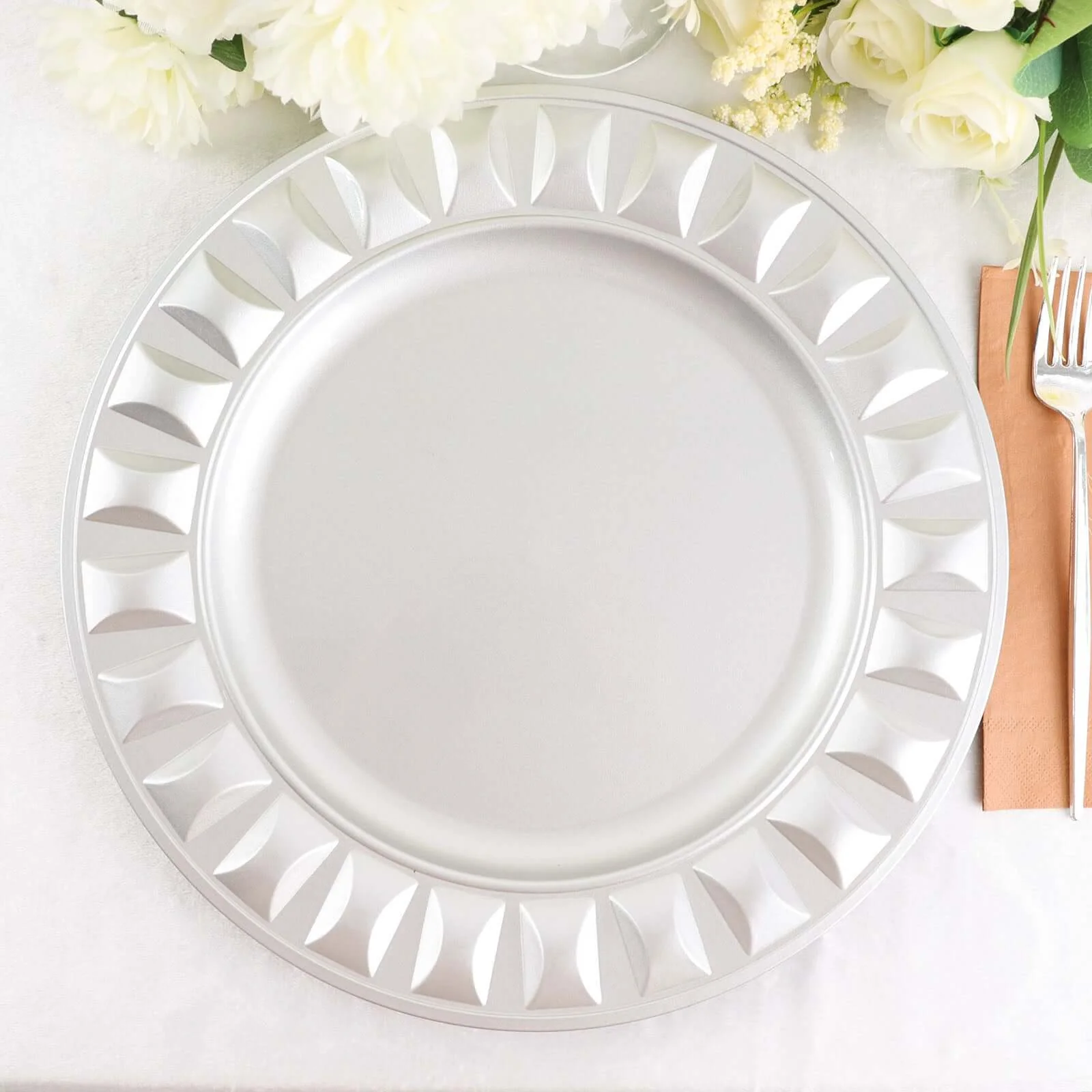 6-Pack Plastic Charger Plates 13" Round Silver Bejeweled Rim - Dinner Charger Tableware - Image 7