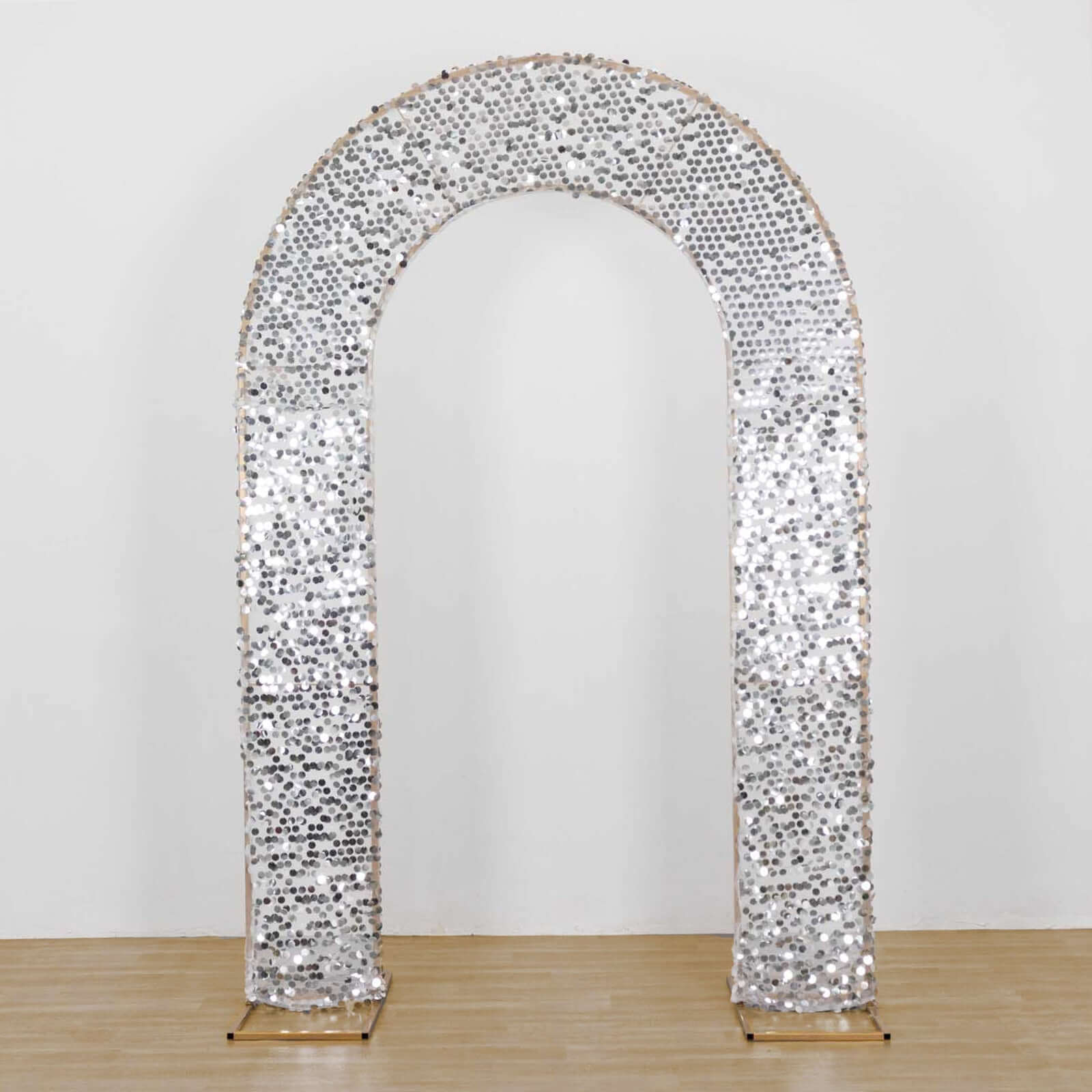 Silver Big Payette Sequin Open Arch Backdrop Cover, Sparkly U-Shaped Fitted Wedding Arch Slipcover - 8ft - Image 2