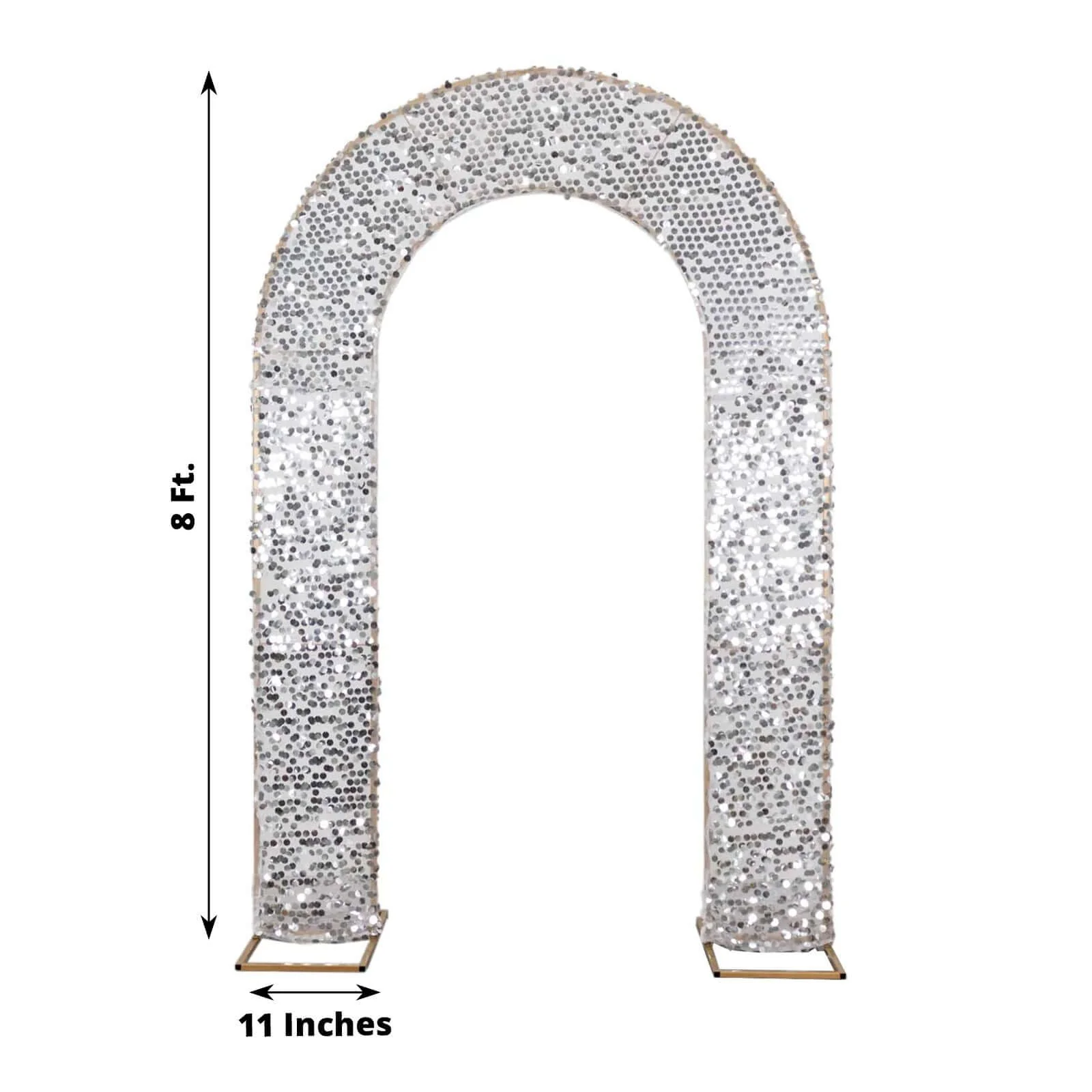 Silver Big Payette Sequin Open Arch Backdrop Cover, Sparkly U-Shaped Fitted Wedding Arch Slipcover - 8ft - Image 3