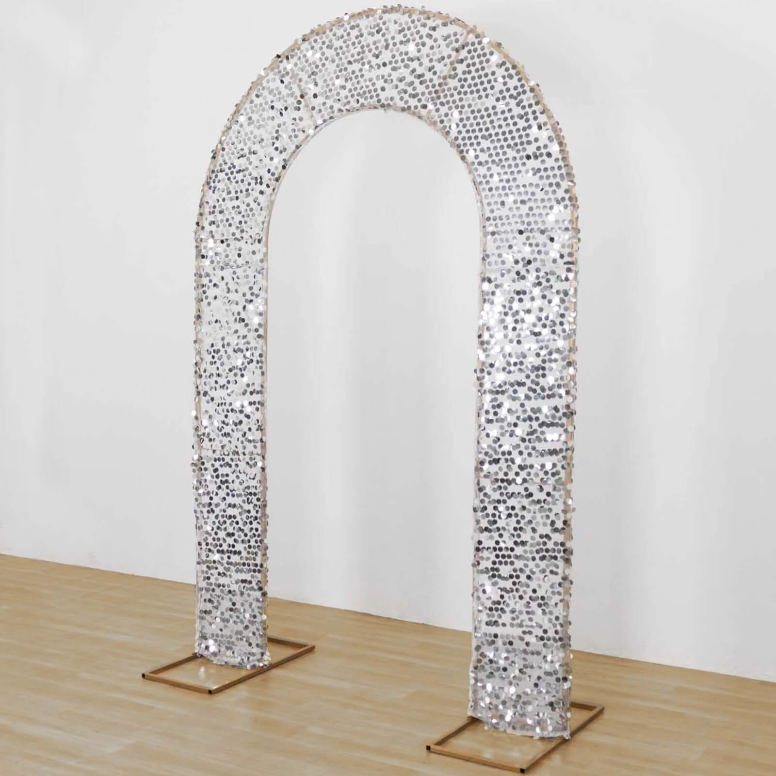 Silver Big Payette Sequin Open Arch Backdrop Cover, Sparkly U-Shaped Fitted Wedding Arch Slipcover - 8ft - Image 5