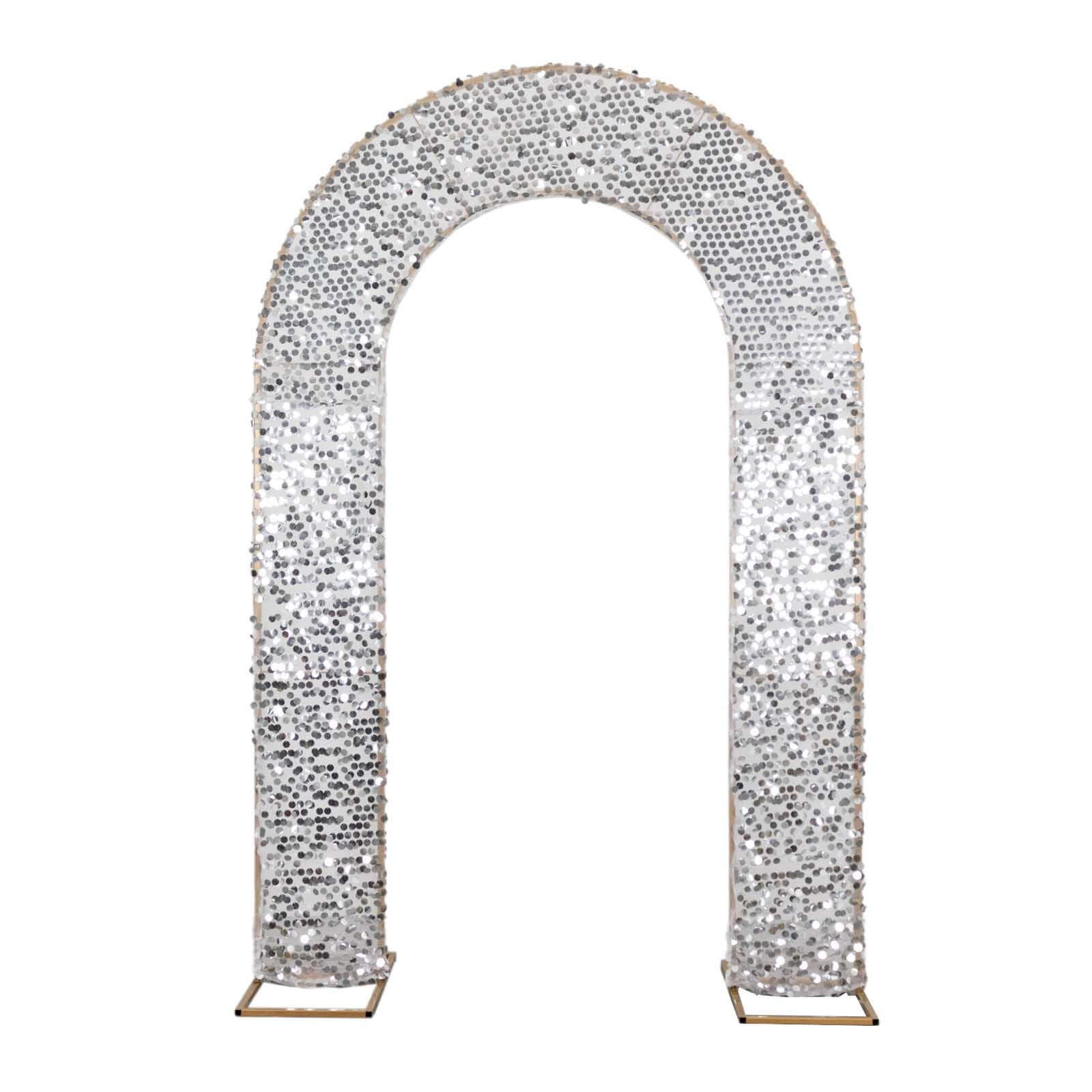 Silver Big Payette Sequin Open Arch Backdrop Cover, Sparkly U-Shaped Fitted Wedding Arch Slipcover - 8ft - Image 7