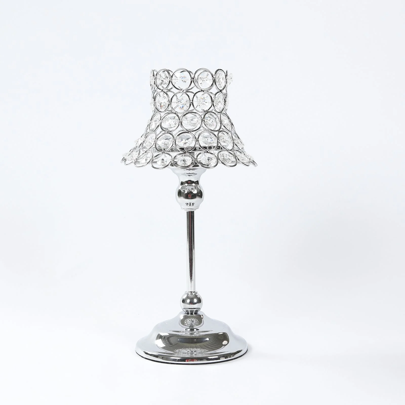 2 Pack Silver Centerpiece Candle Holders with Crystal Beaded Lamp-Style Shades – 12" Tall for Weddings & Events - Image 5